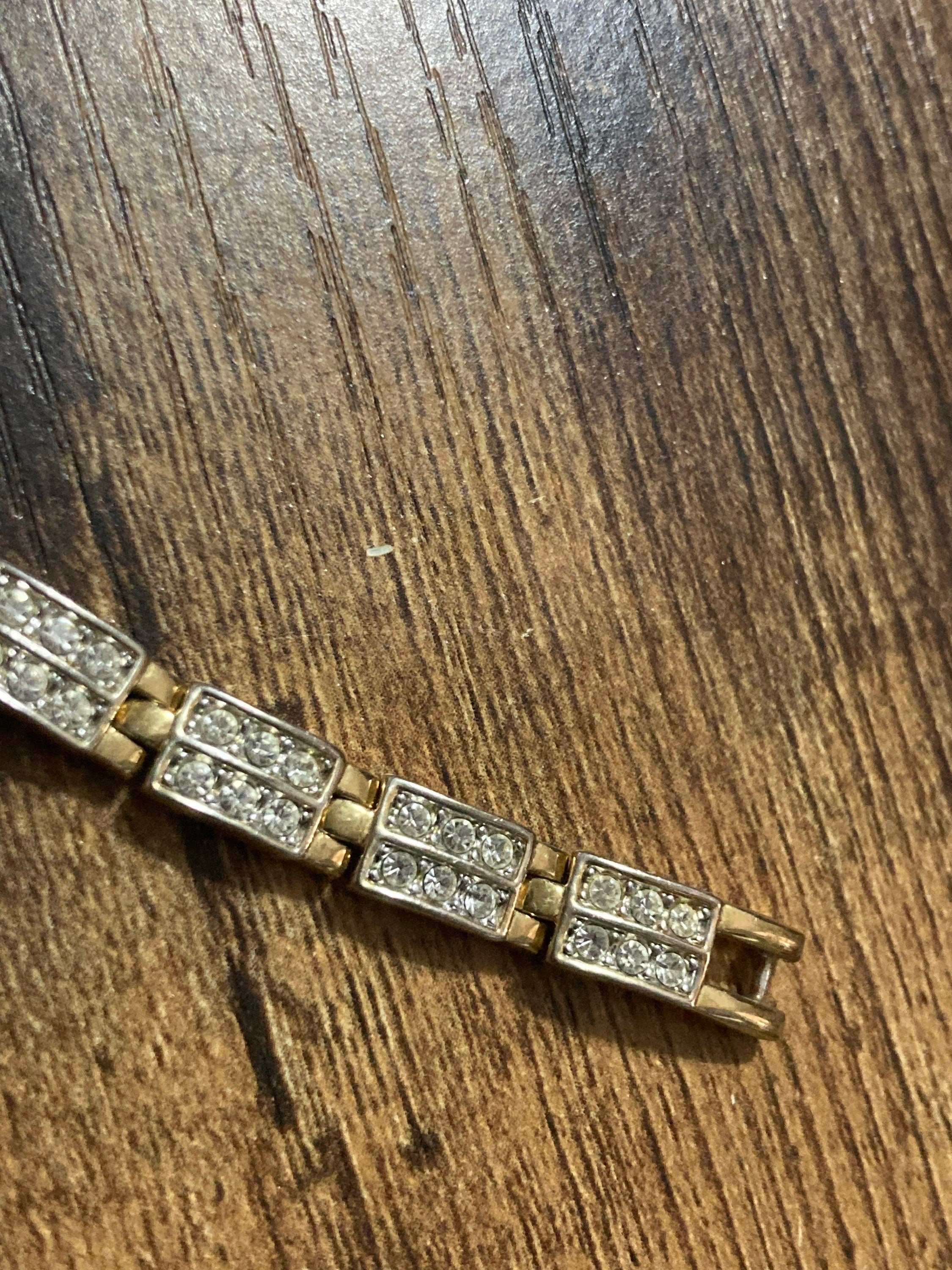 Vintage clear diamanté Crystal panel link gold plated tennis bracelet