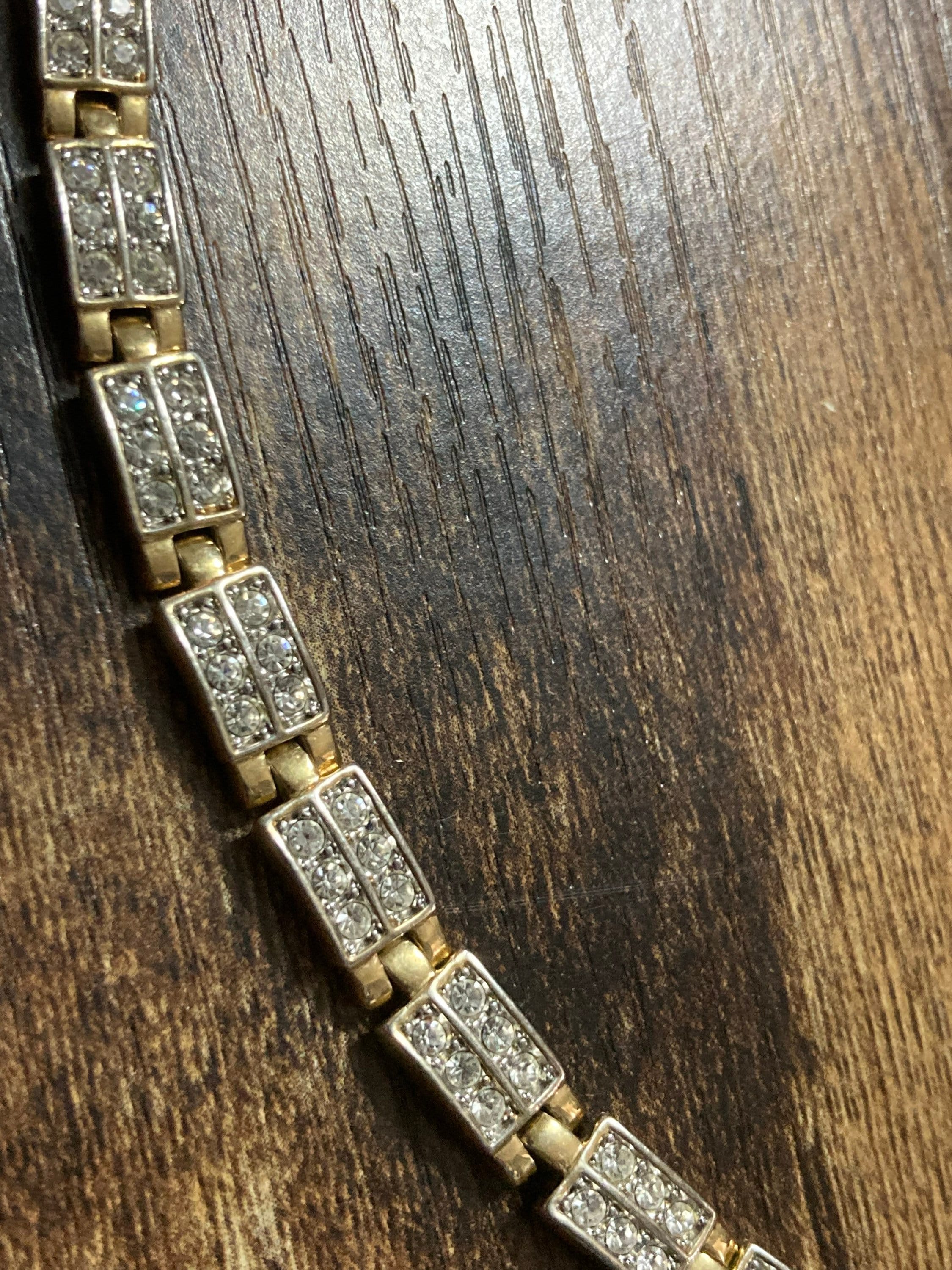 Vintage clear diamanté Crystal panel link gold plated tennis bracelet