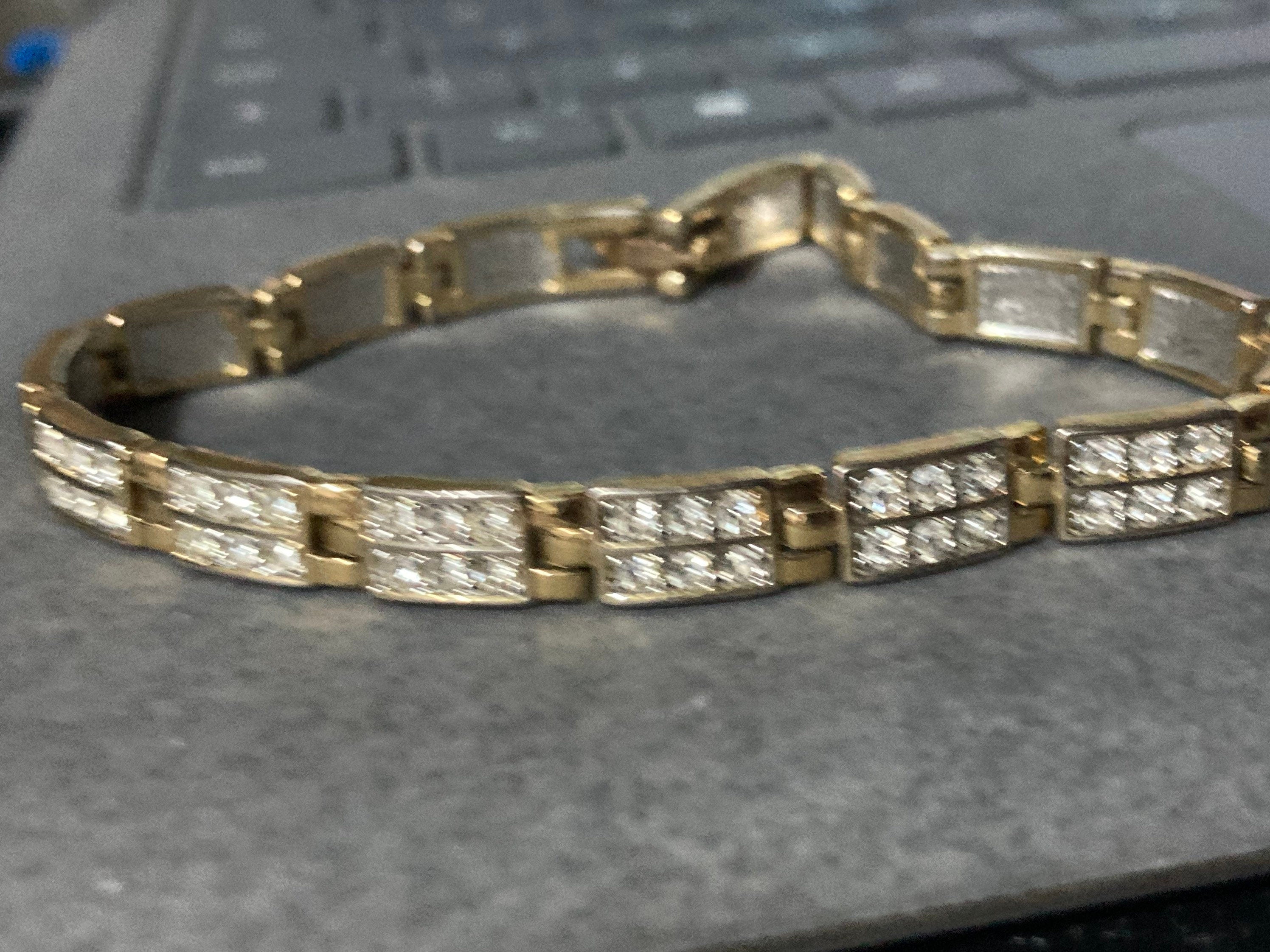 Vintage clear diamanté Crystal panel link gold plated tennis bracelet