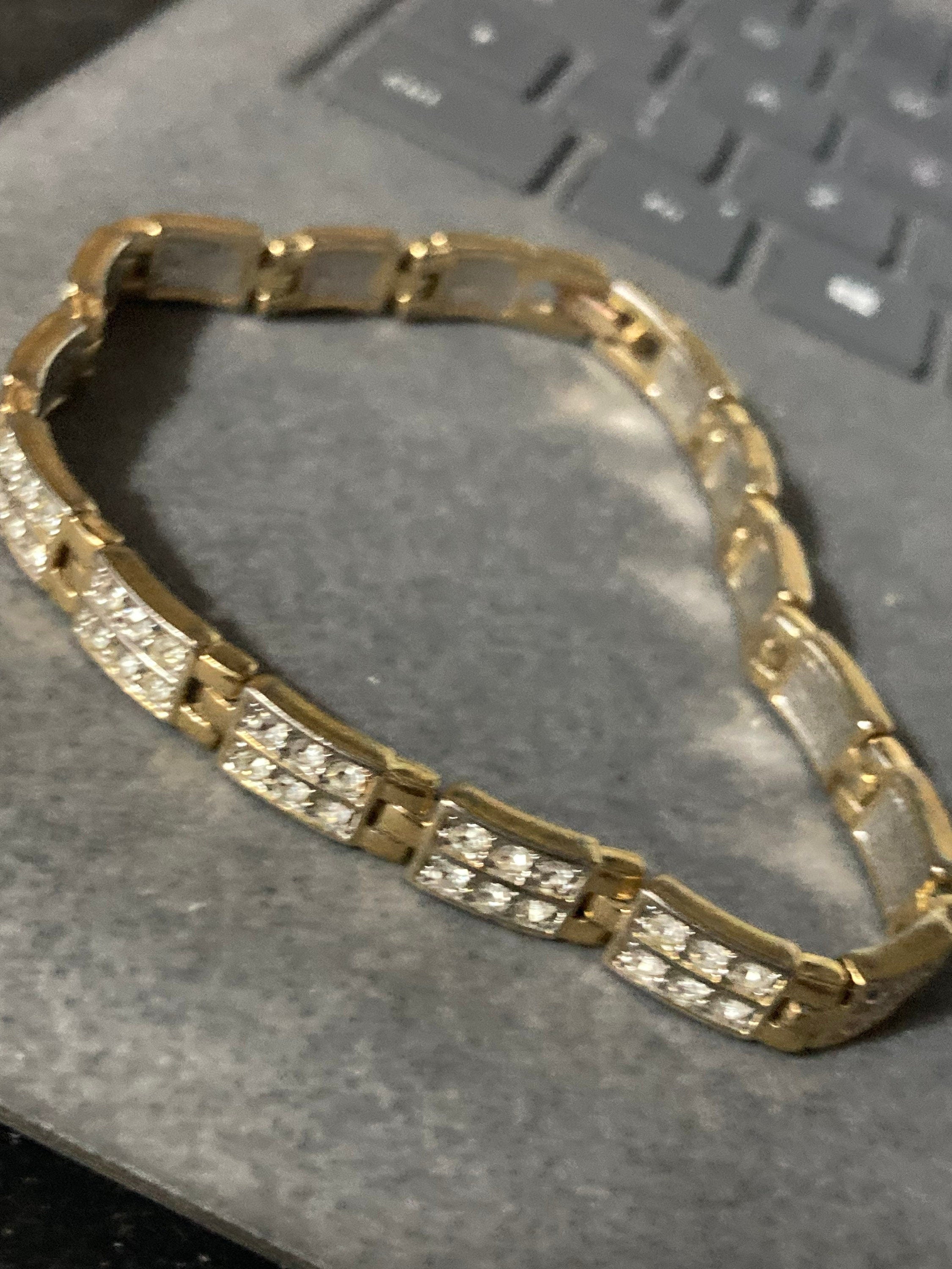 Vintage clear diamanté Crystal panel link gold plated tennis bracelet