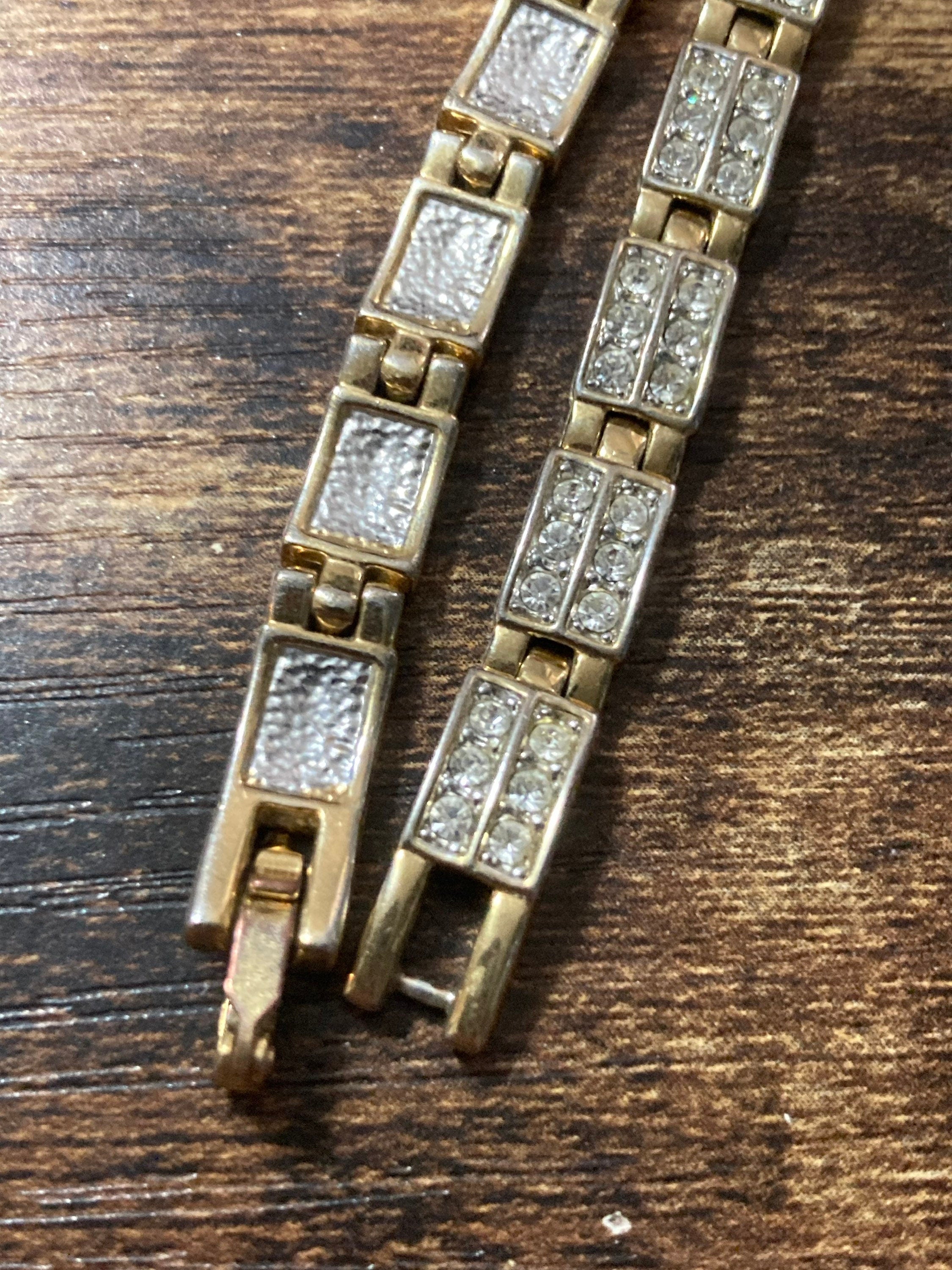 Vintage clear diamanté Crystal panel link gold plated tennis bracelet