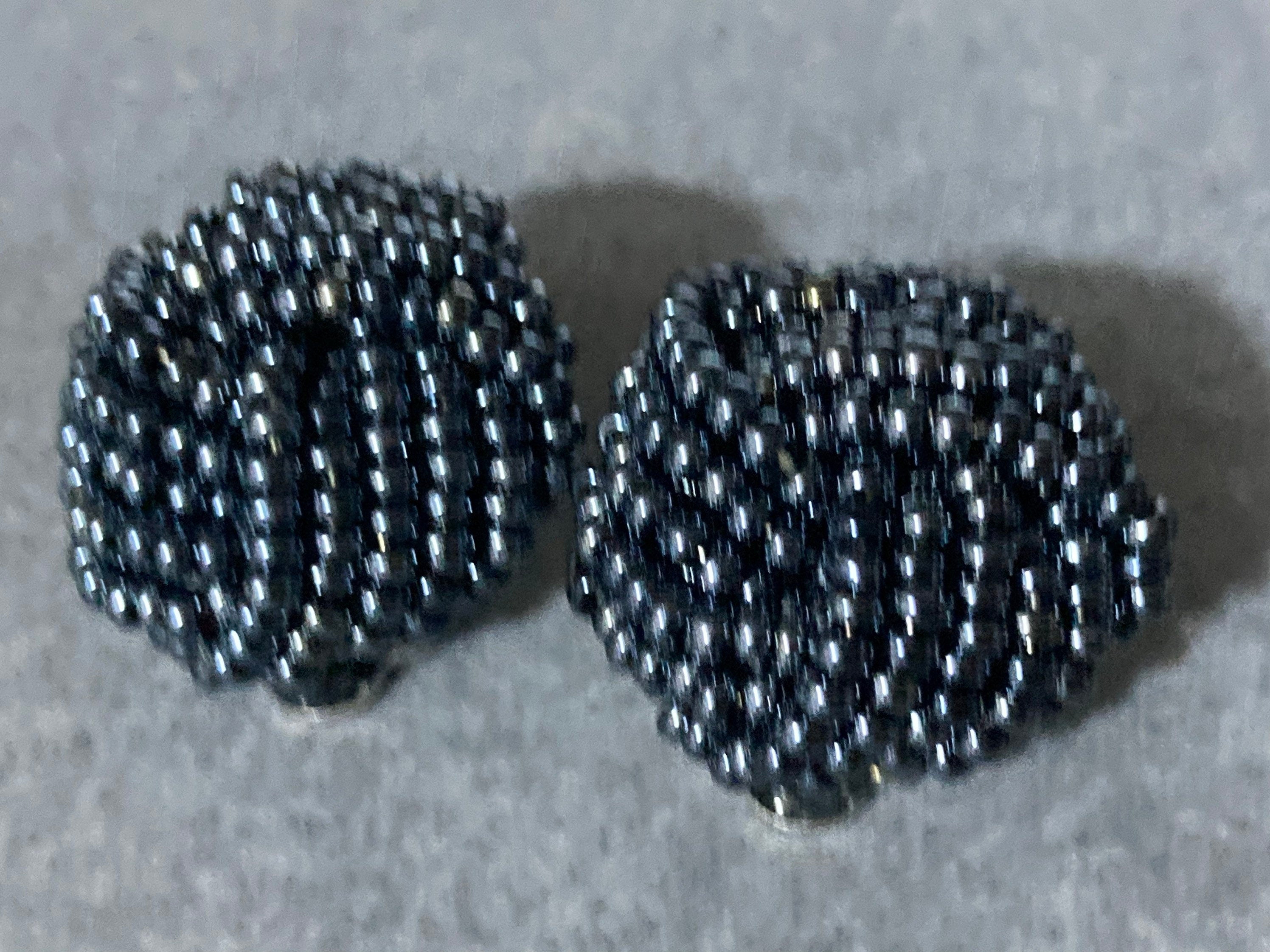 Grey seed bead turban clip on earrings vintage