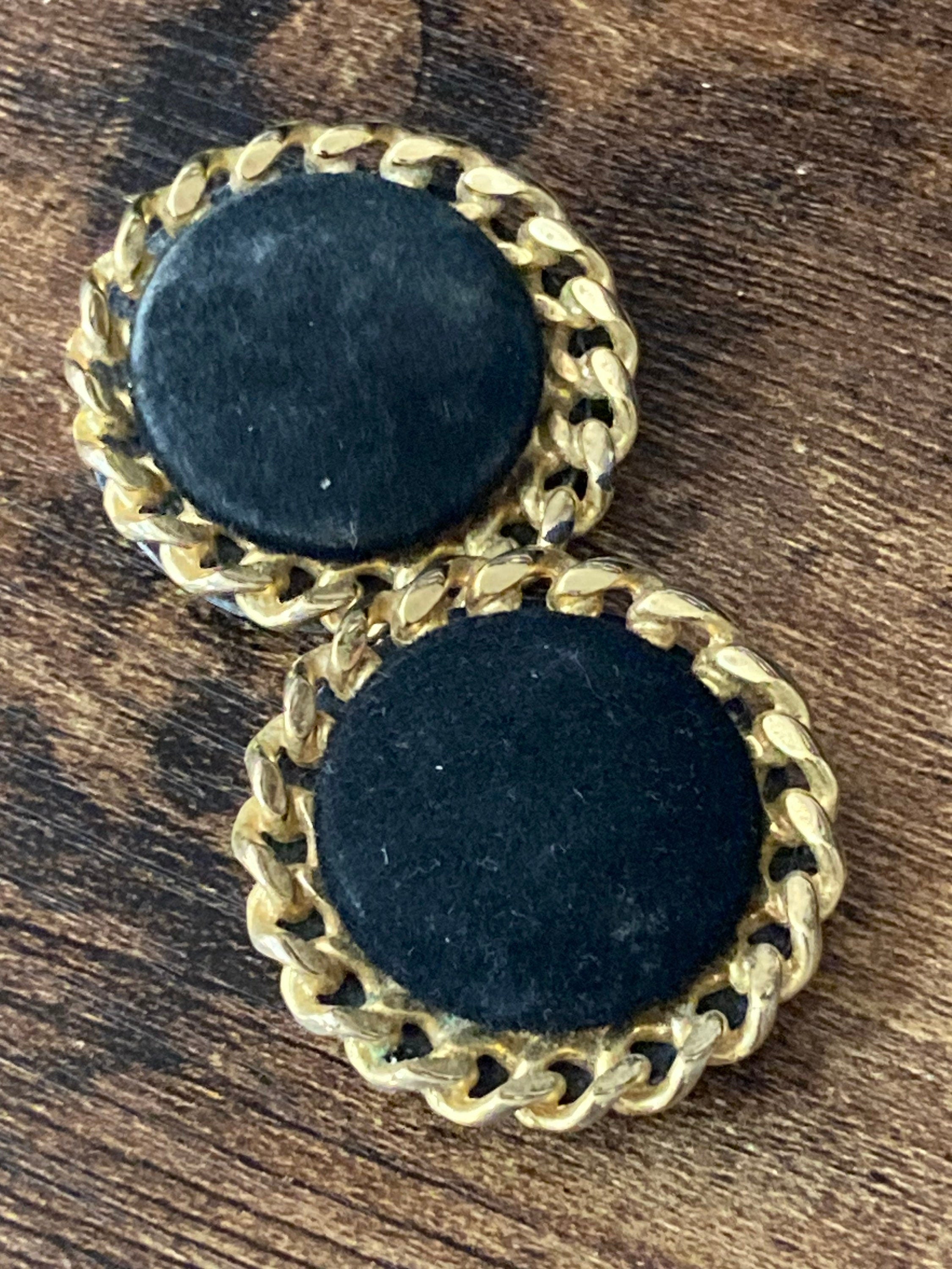 Vintage black suede gold metal high quality pair of round shoe clips