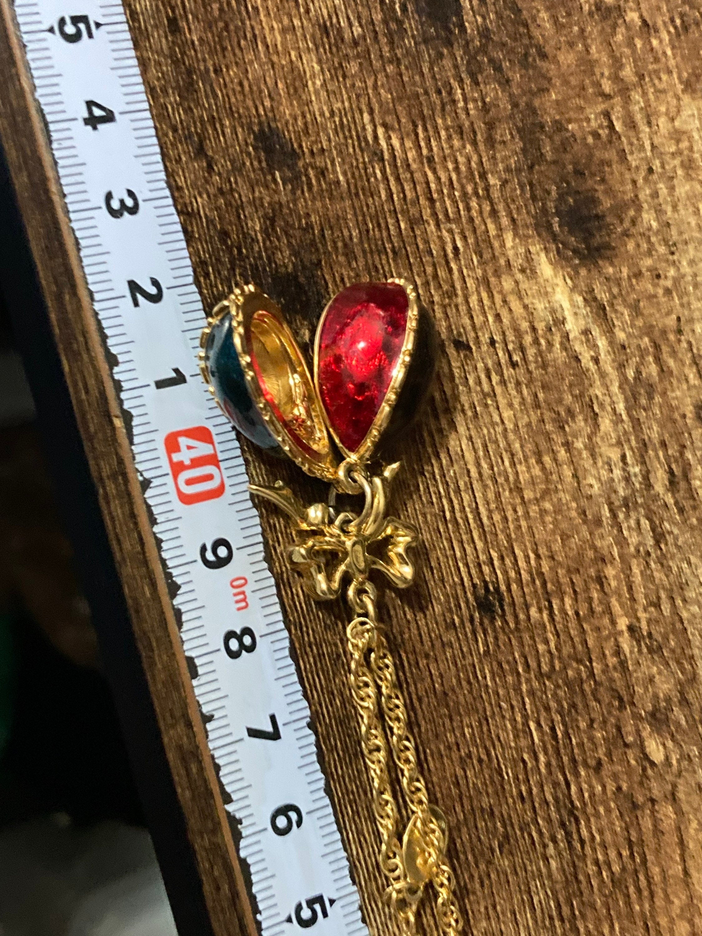 Joan Rivers Faberge inspired  red brown green enamel opening egg locket pendant necklace