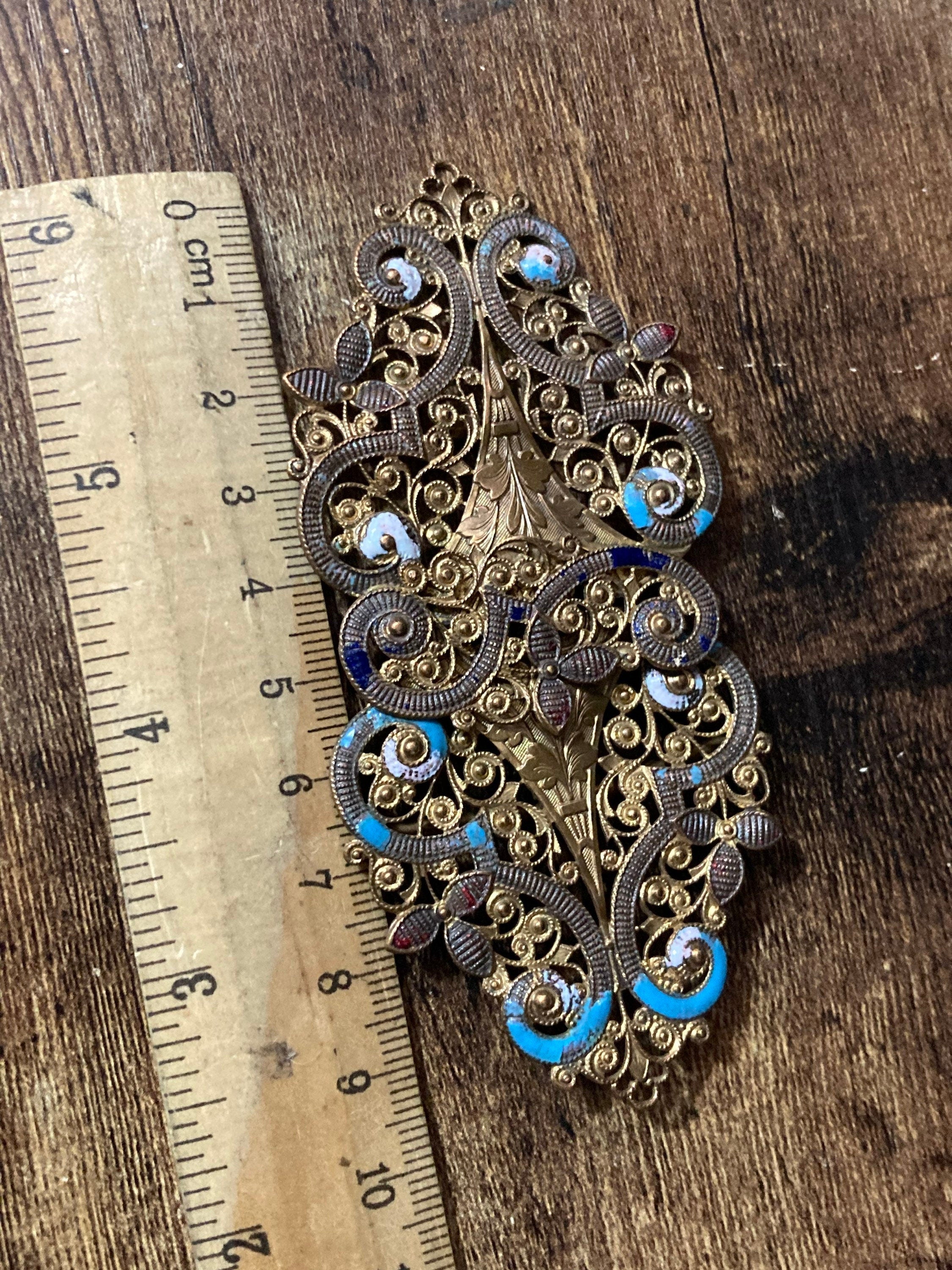 Antique Cloisonné Enamel Belt Buckle dark Blue Georgian Regency