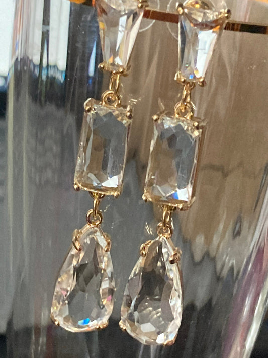 18k Gold plated crystal glass clear diamanté rhinestone teardrop earrings