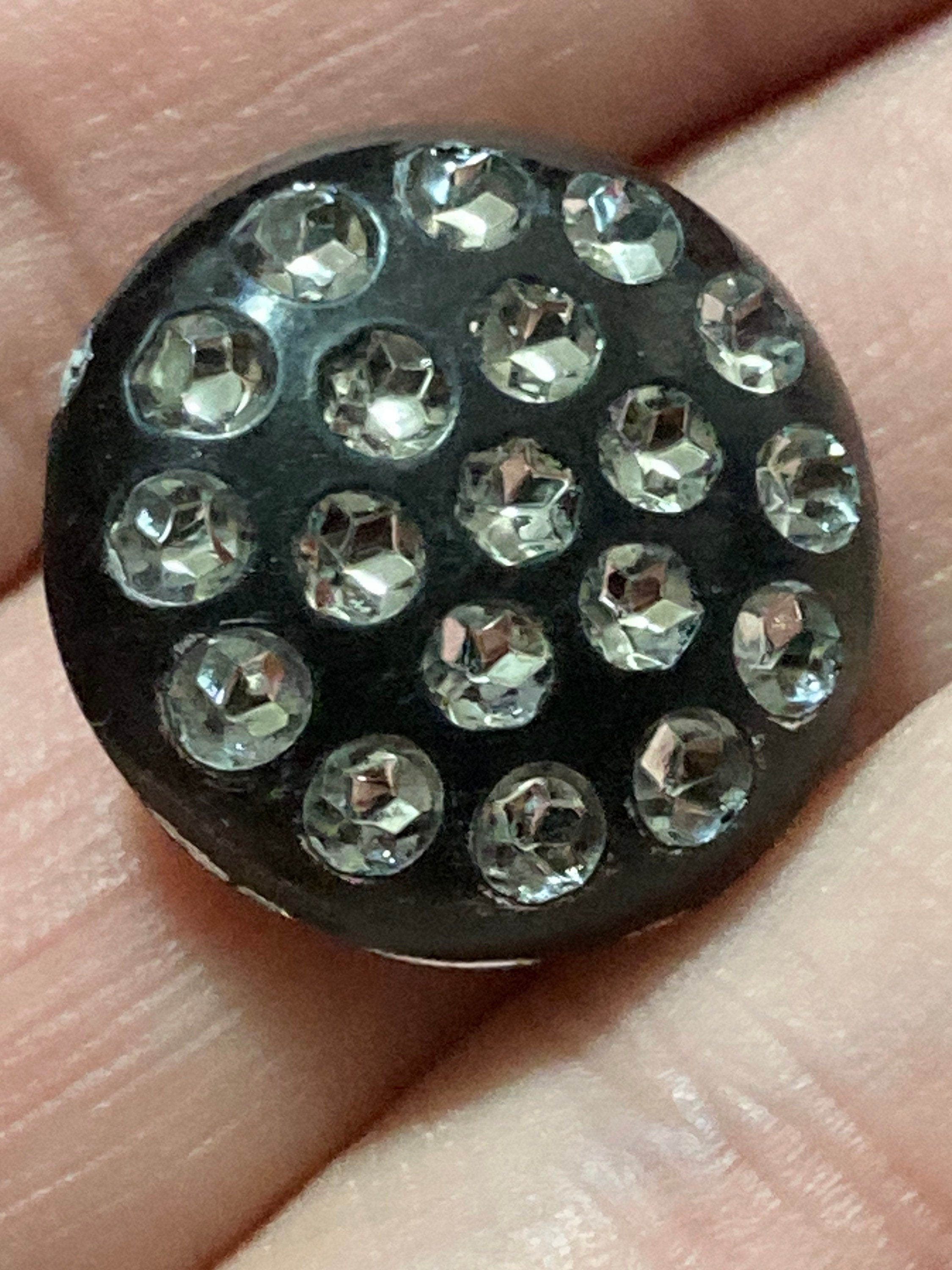 20mm Set of 6 round black plastic diamanté rhinestone low domed buttons