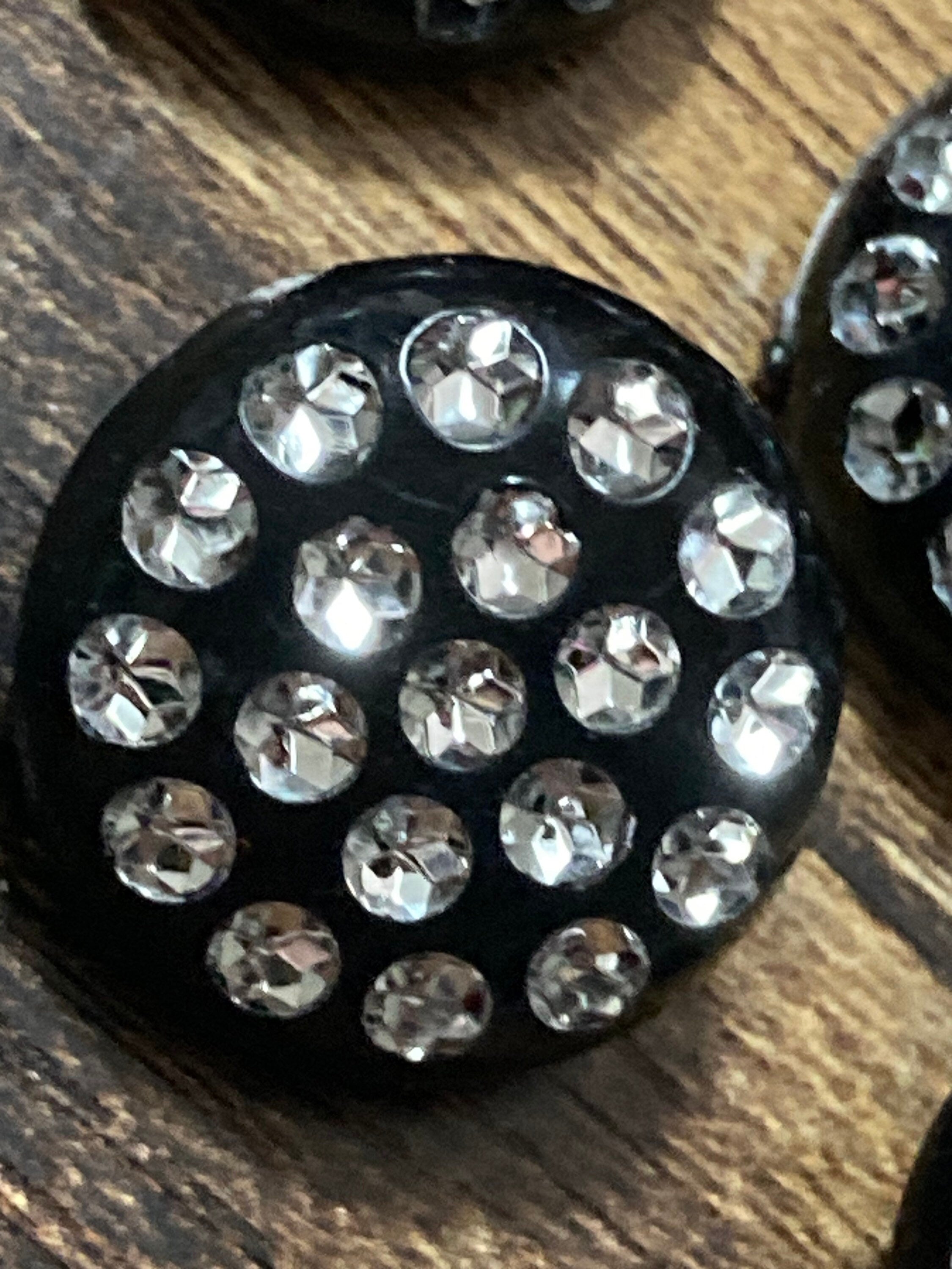 20mm Set of 6 round black plastic diamanté rhinestone low domed buttons