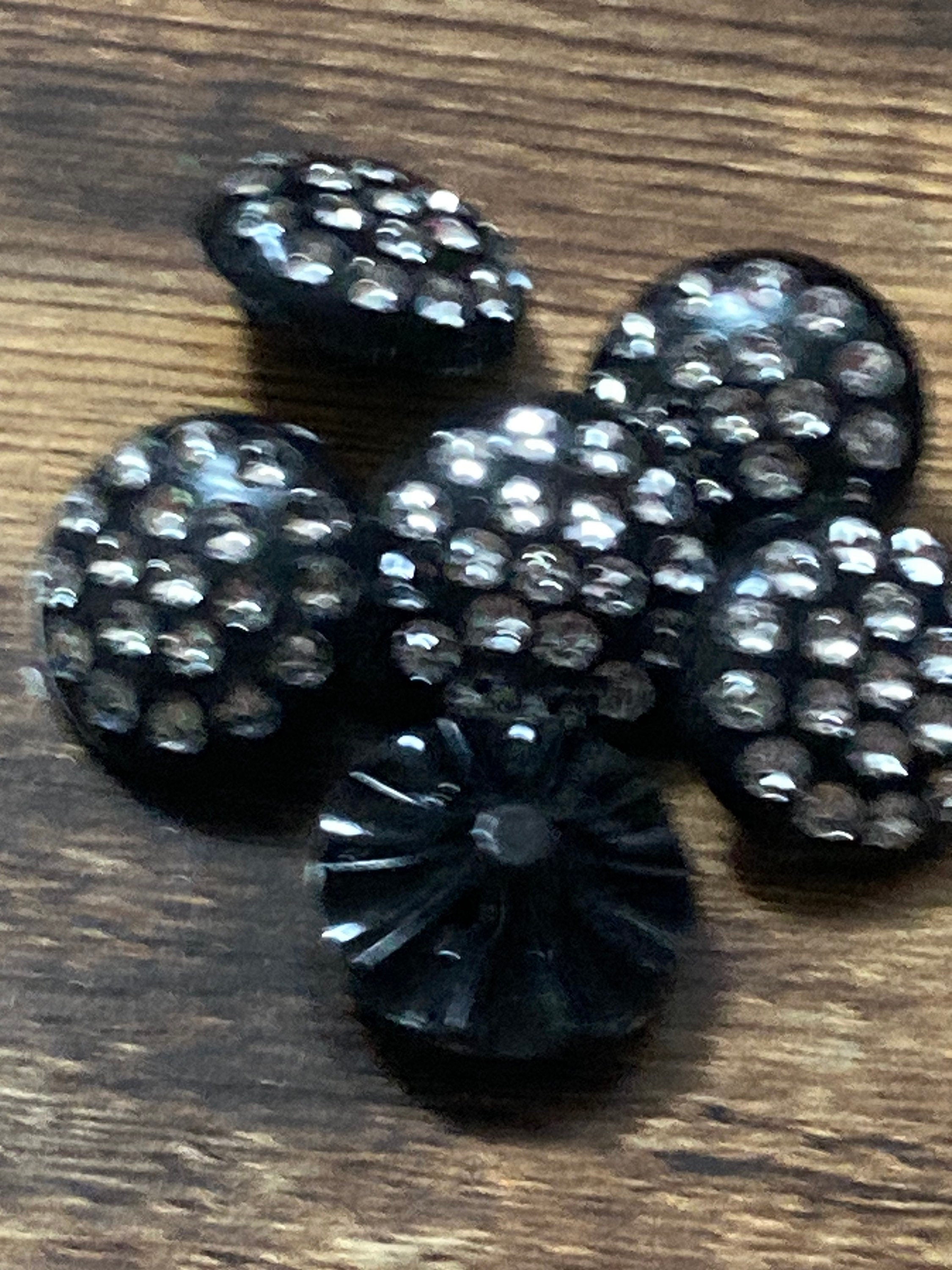 20mm Set of 6 round black plastic diamanté rhinestone low domed buttons