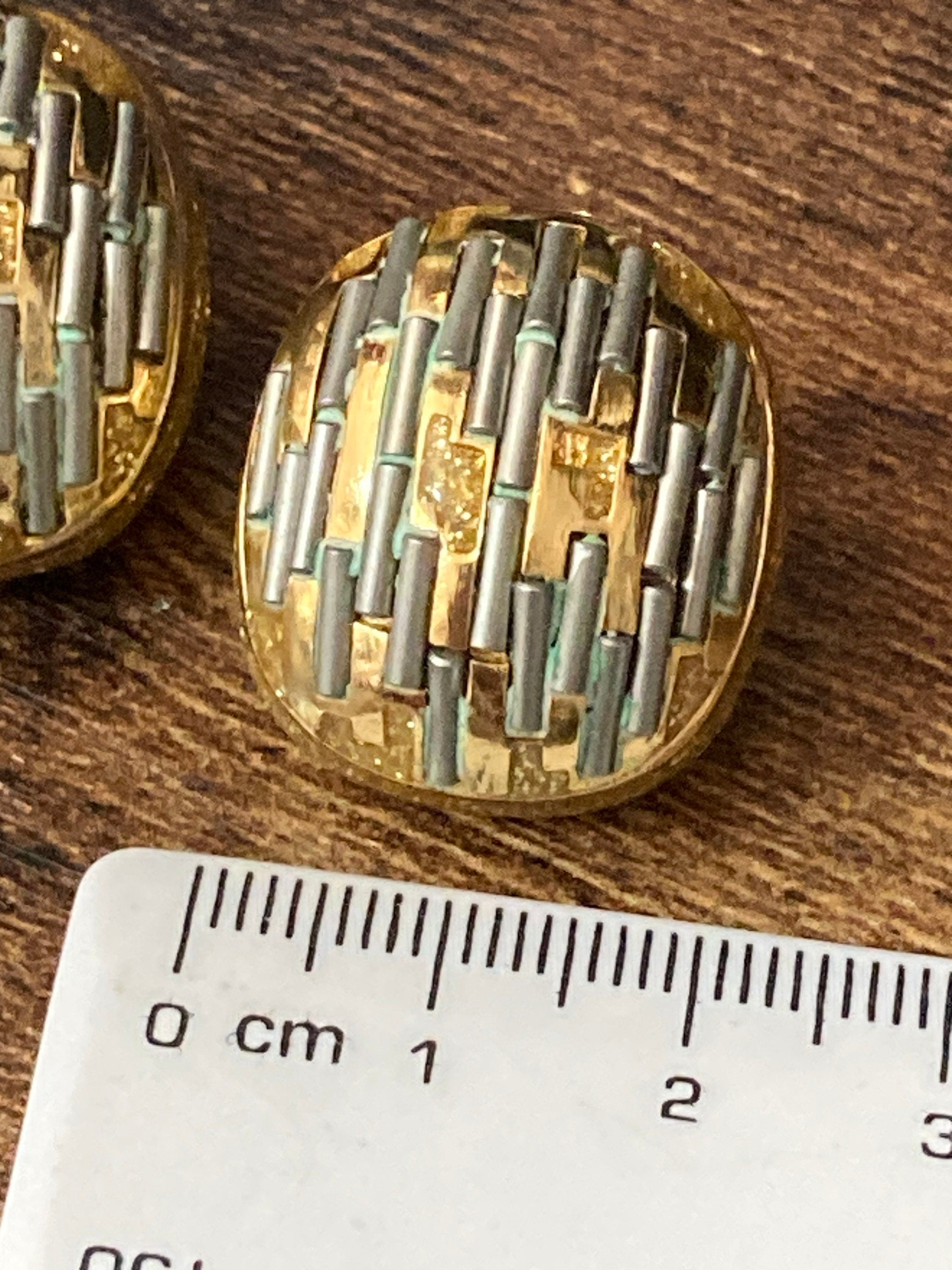 Signed ORENA Paris silver and gold textured Stud clip on designer earrings