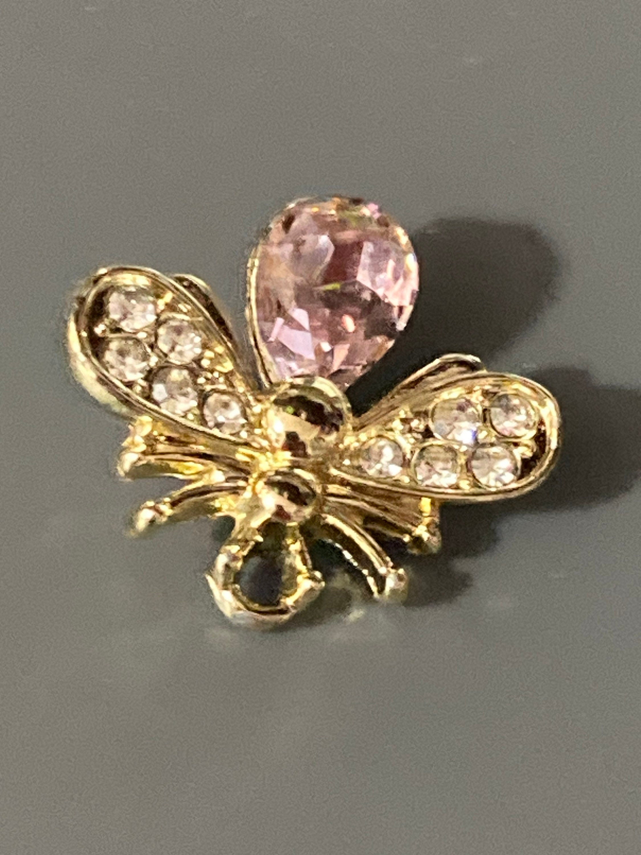 5 x bumble bee bead charms embellishments pink diamanté crystal gold tone