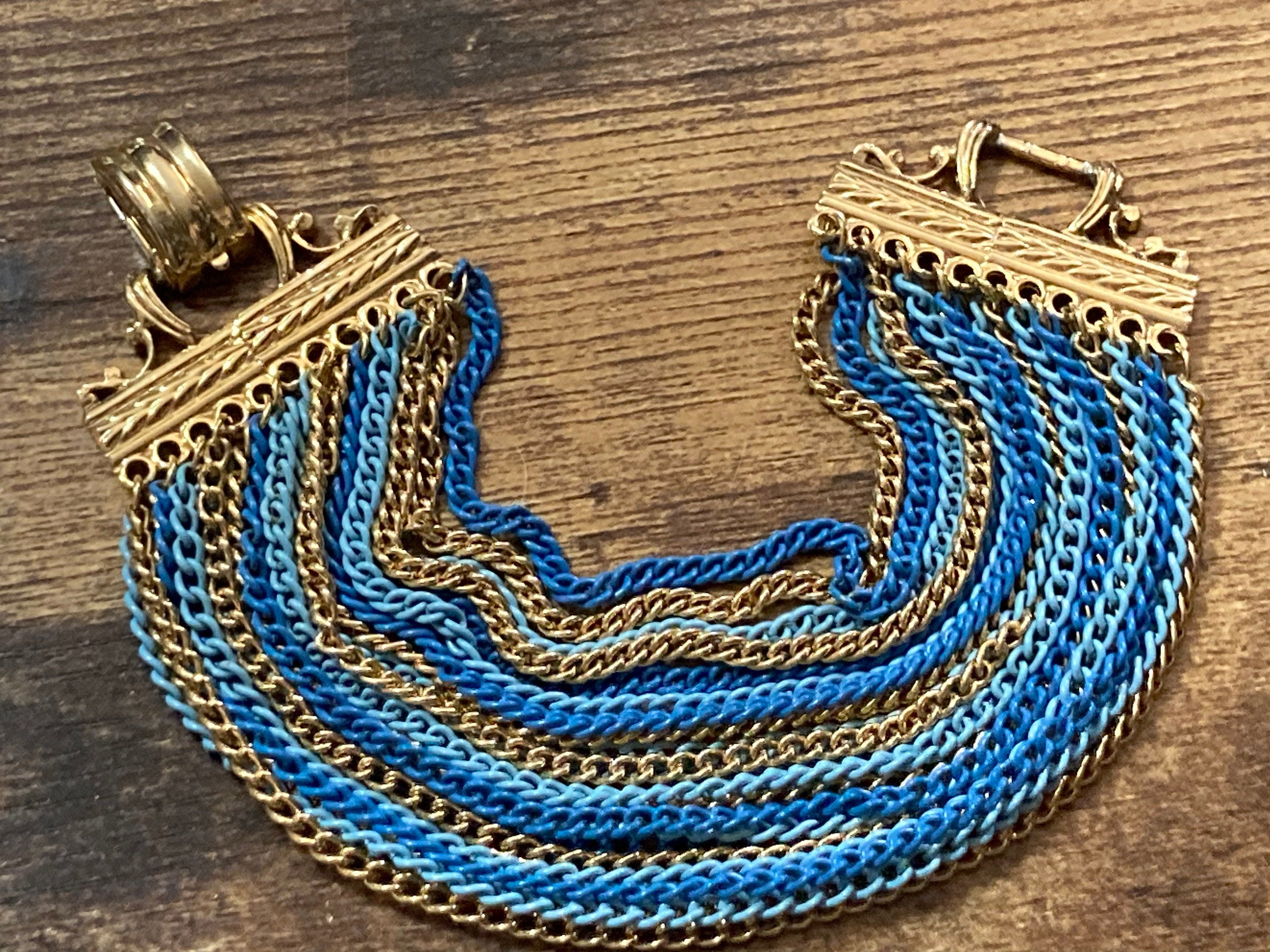 retro gold bright blue  modernist wide chain bracelet