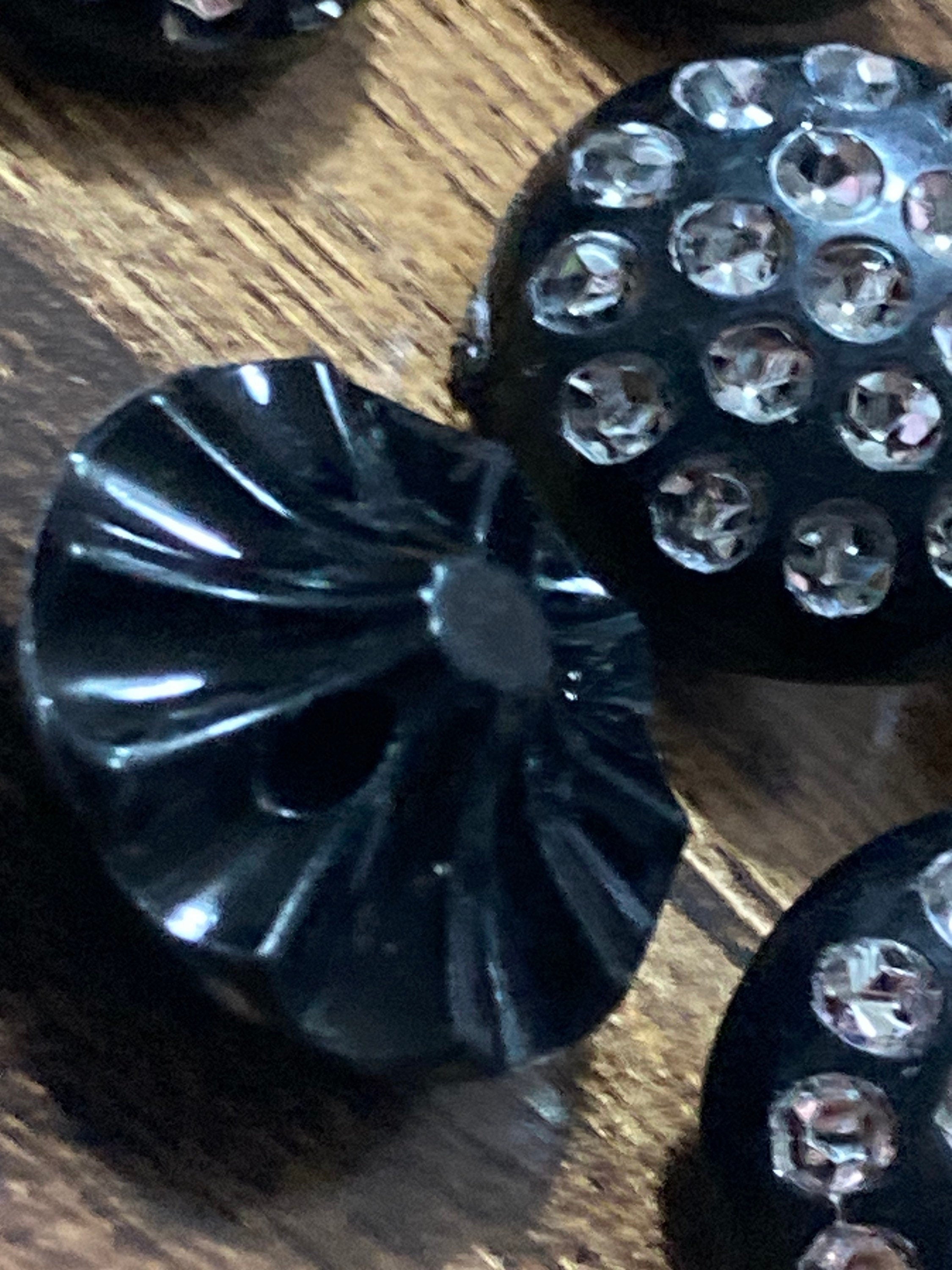 20mm Set of 6 round black plastic diamanté rhinestone low domed buttons