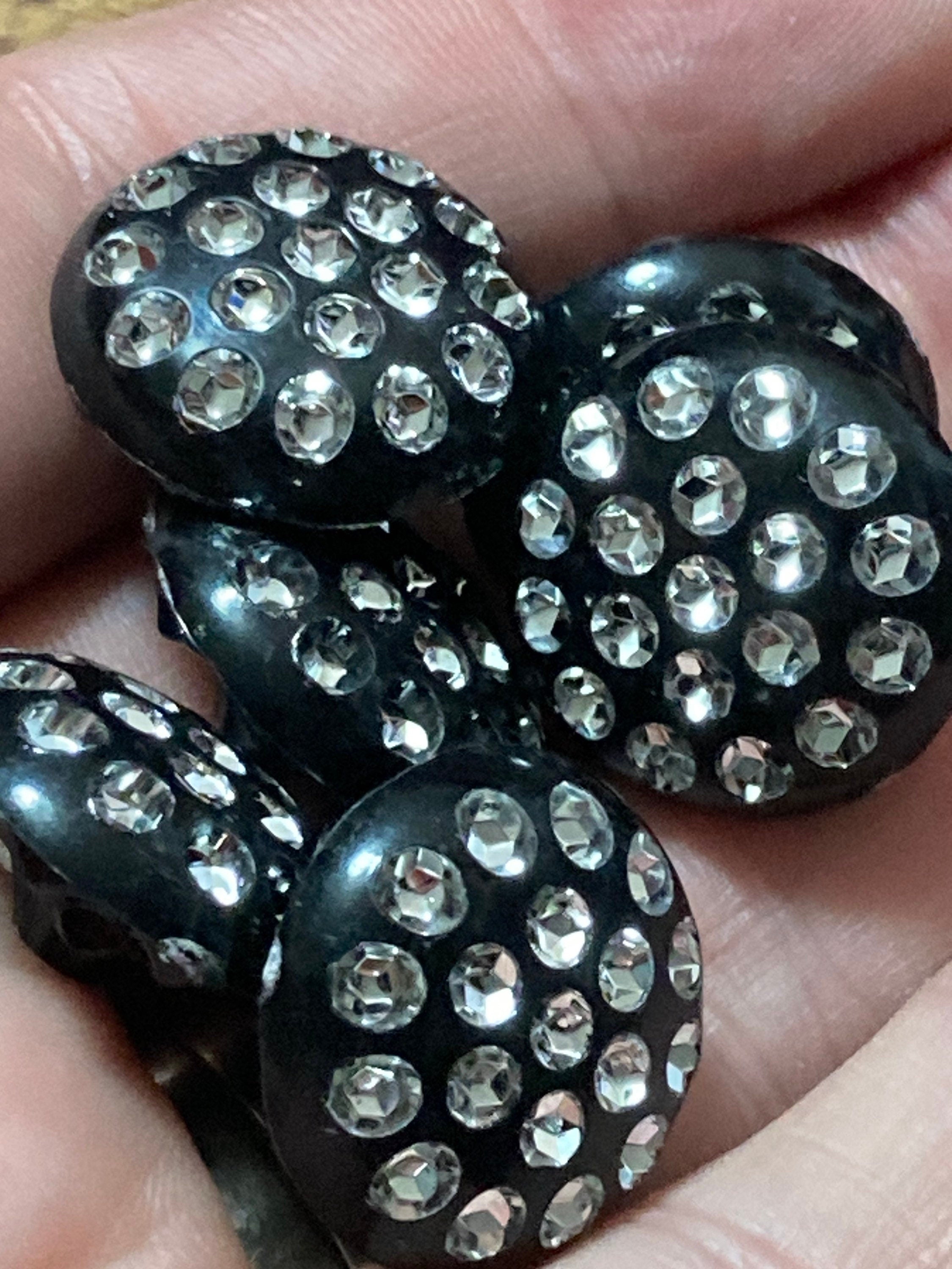 20mm Set of 6 round black plastic diamanté rhinestone low domed buttons