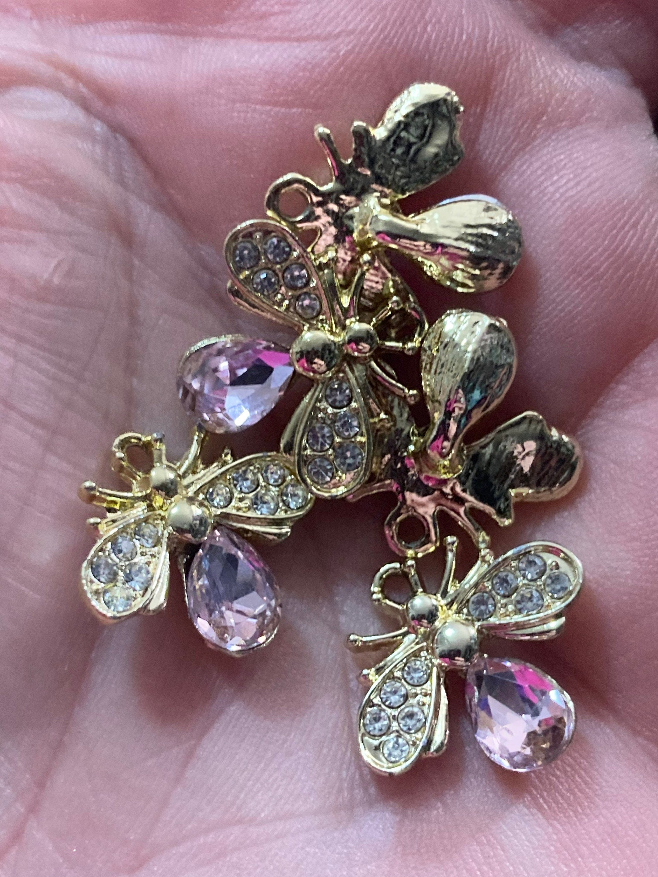 5 x bumble bee bead charms embellishments pink diamanté crystal gold tone