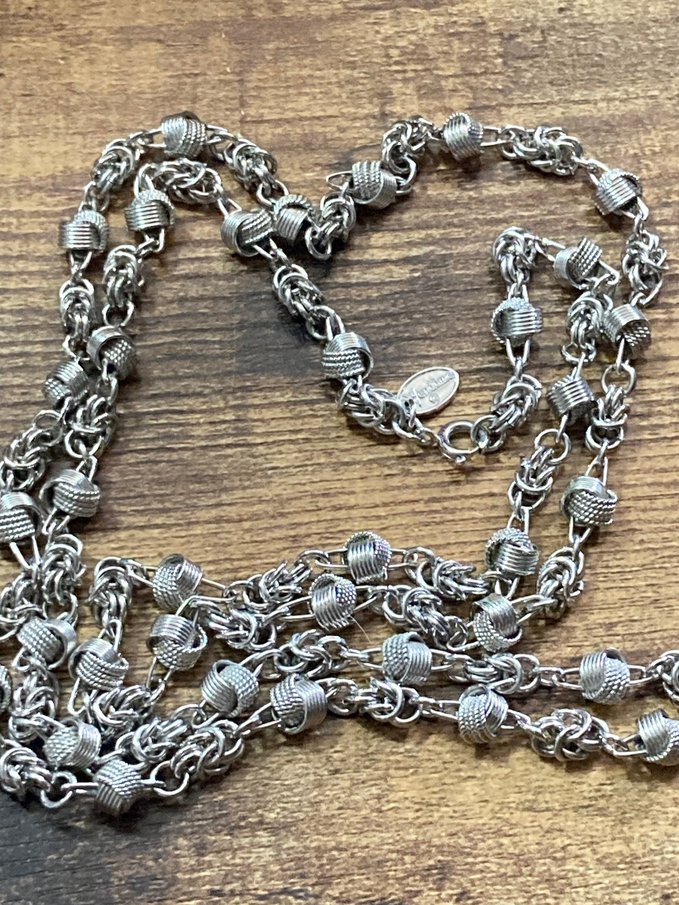 Signed vendome Chunky silver fancy link knot chain necklace 90cm