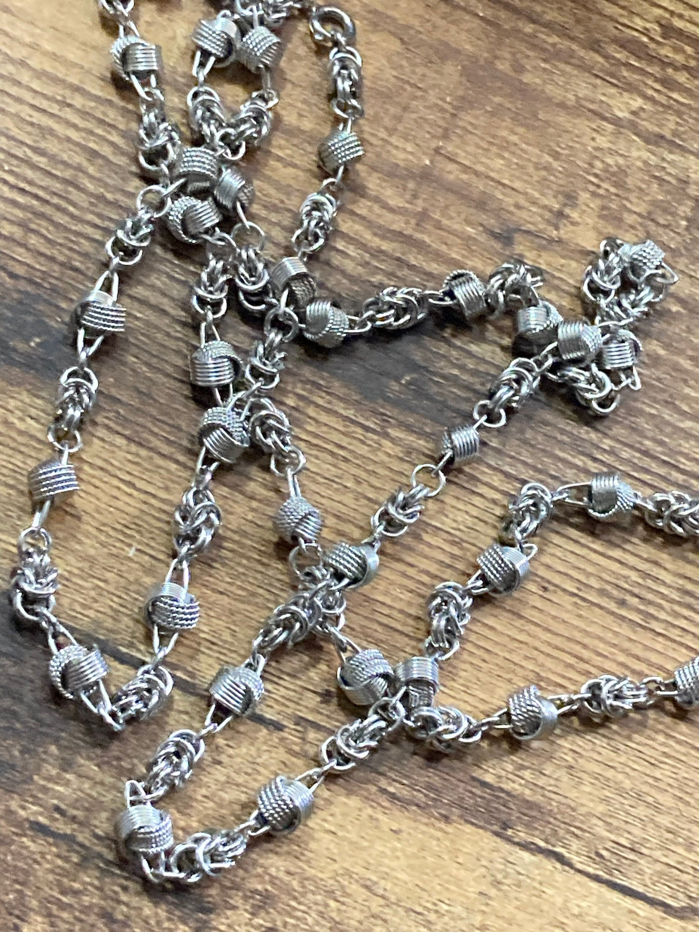 Signed vendome Chunky silver fancy link knot chain necklace 90cm