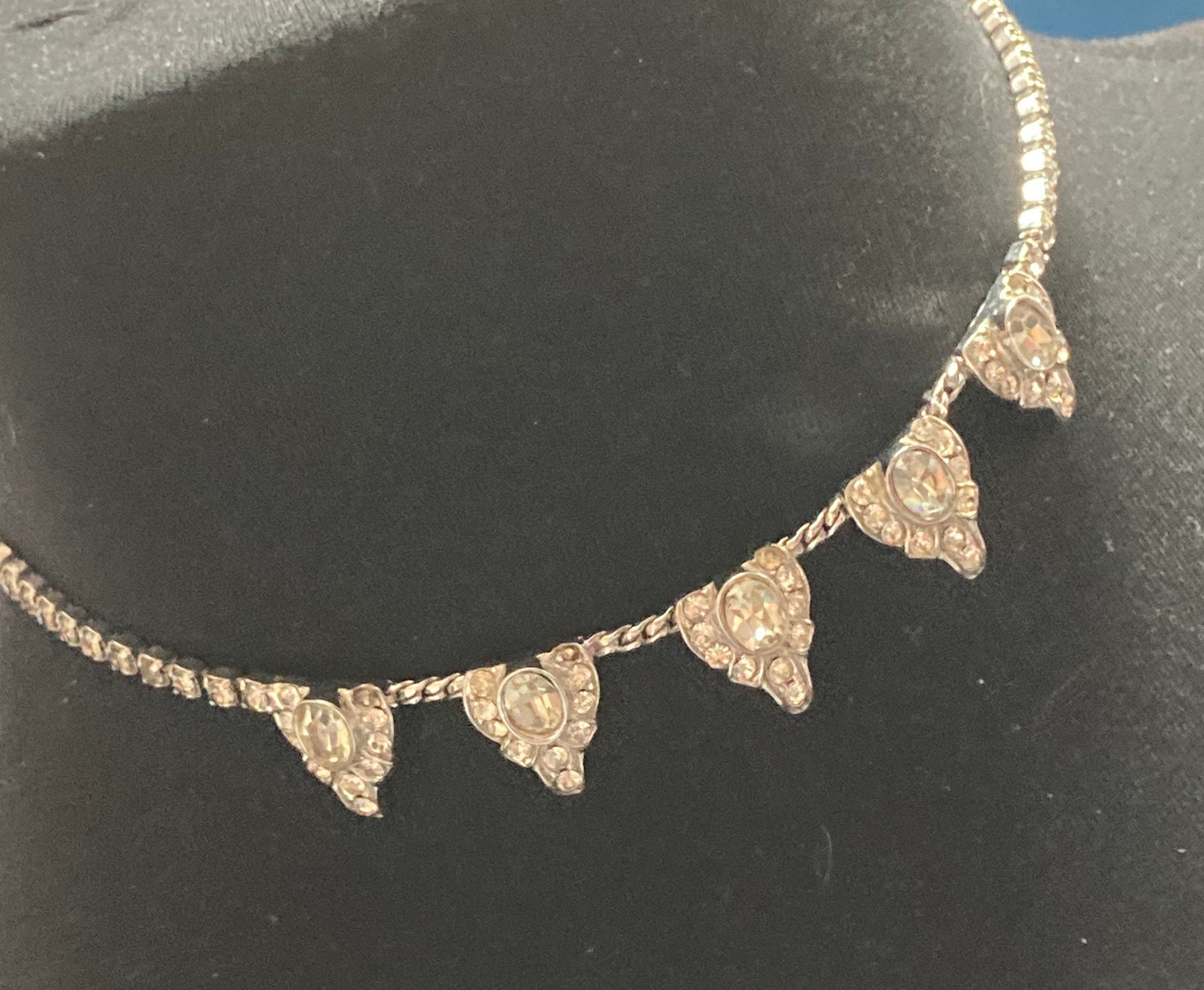 Clear Diamanté vintage choker collar necklace High end silver plated