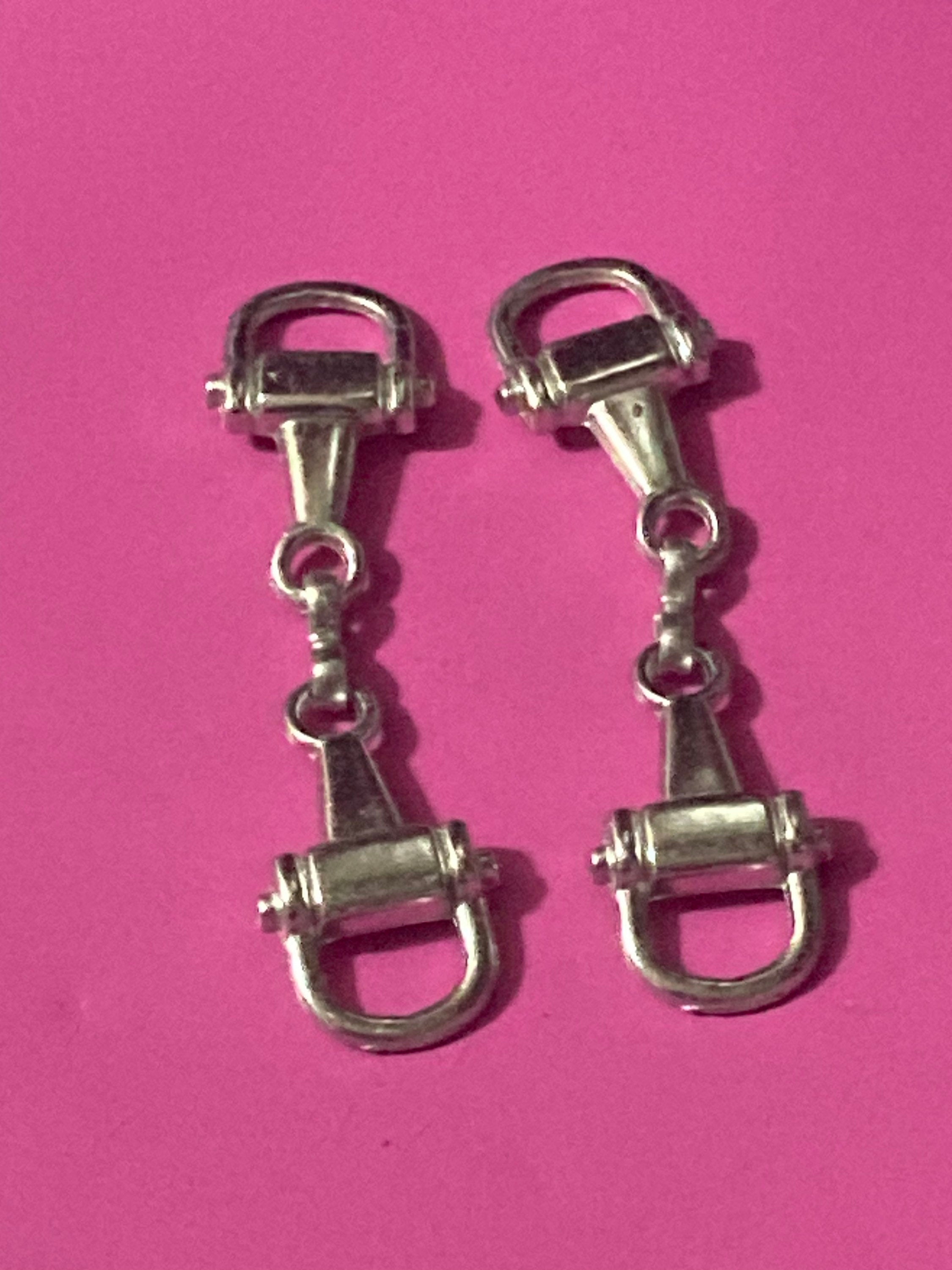 Pair of sew on silver tone snaffle horse bit shoe buckles embellishments