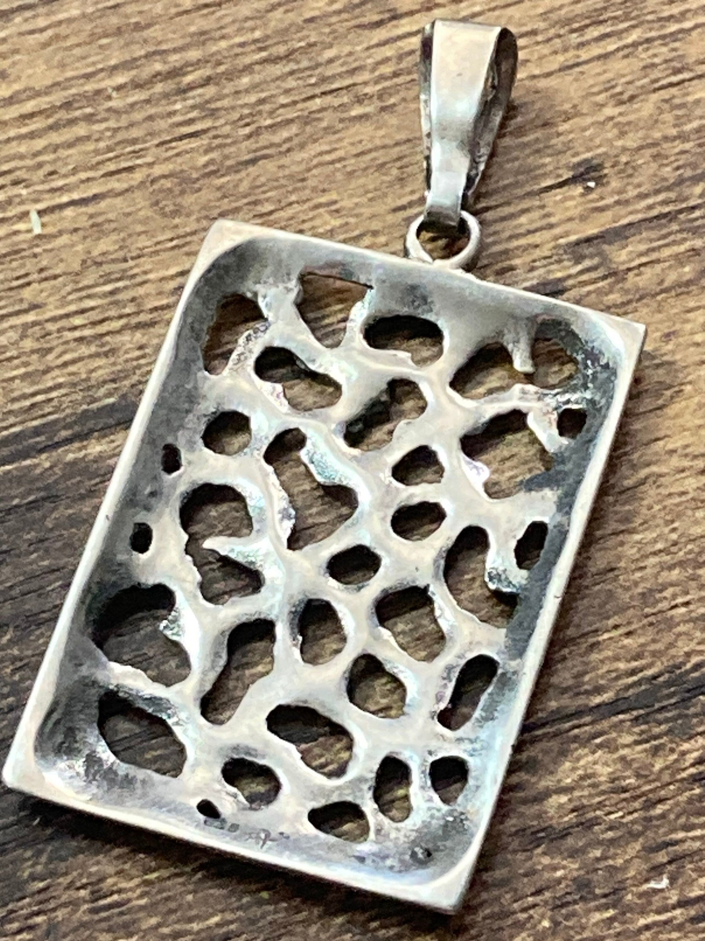 Vintage 835 continental Silver brutalist 5cm rectangular pendant