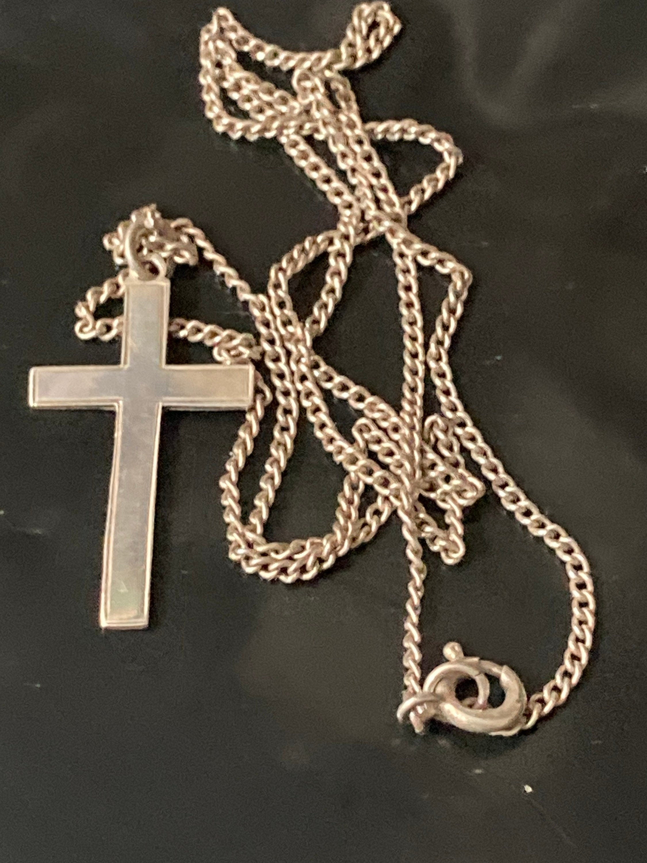 925 Sterling silver plain religious cross pendant necklace on chain