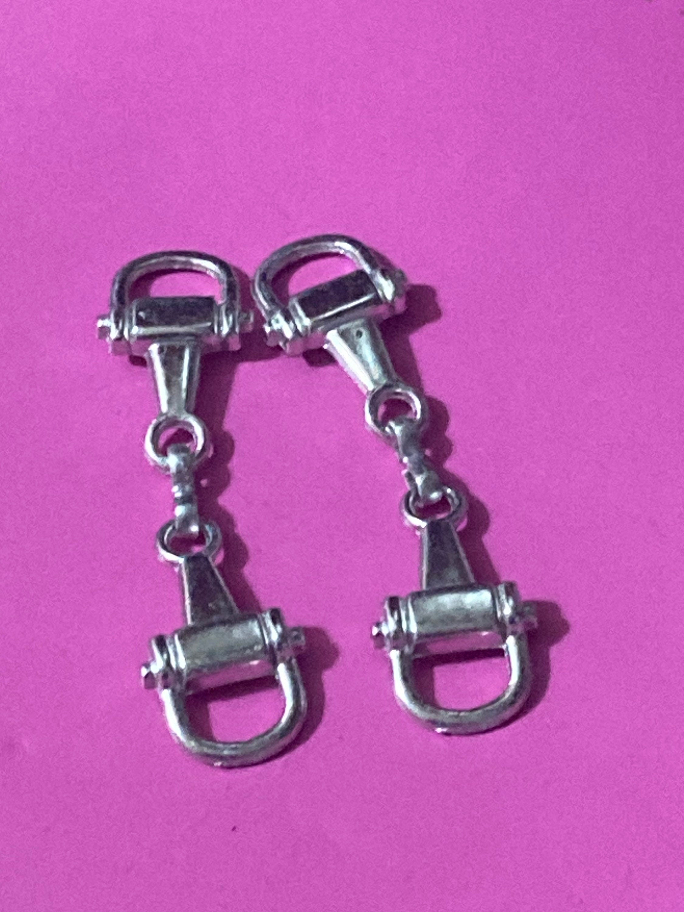 Pair of sew on silver tone snaffle horse bit shoe buckles embellishments