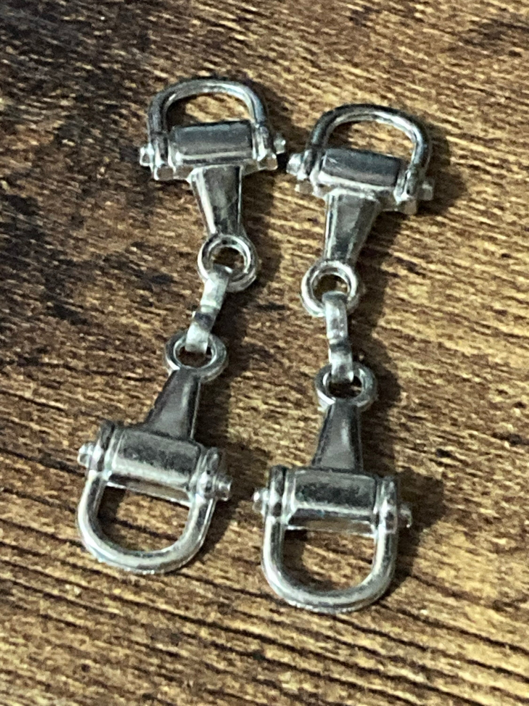 Pair of sew on silver tone snaffle horse bit shoe buckles embellishments