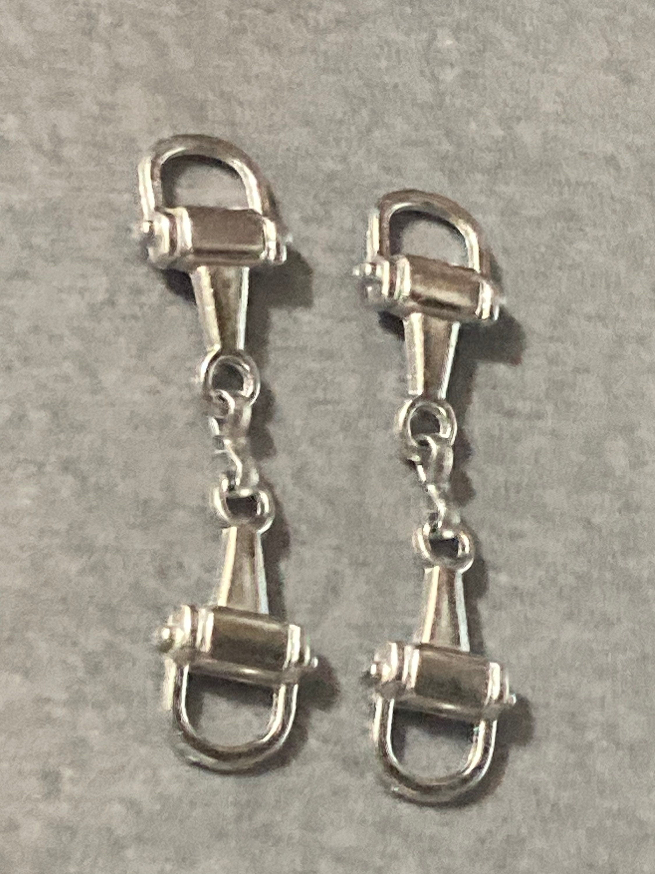 Pair of sew on silver tone snaffle horse bit shoe buckles embellishments