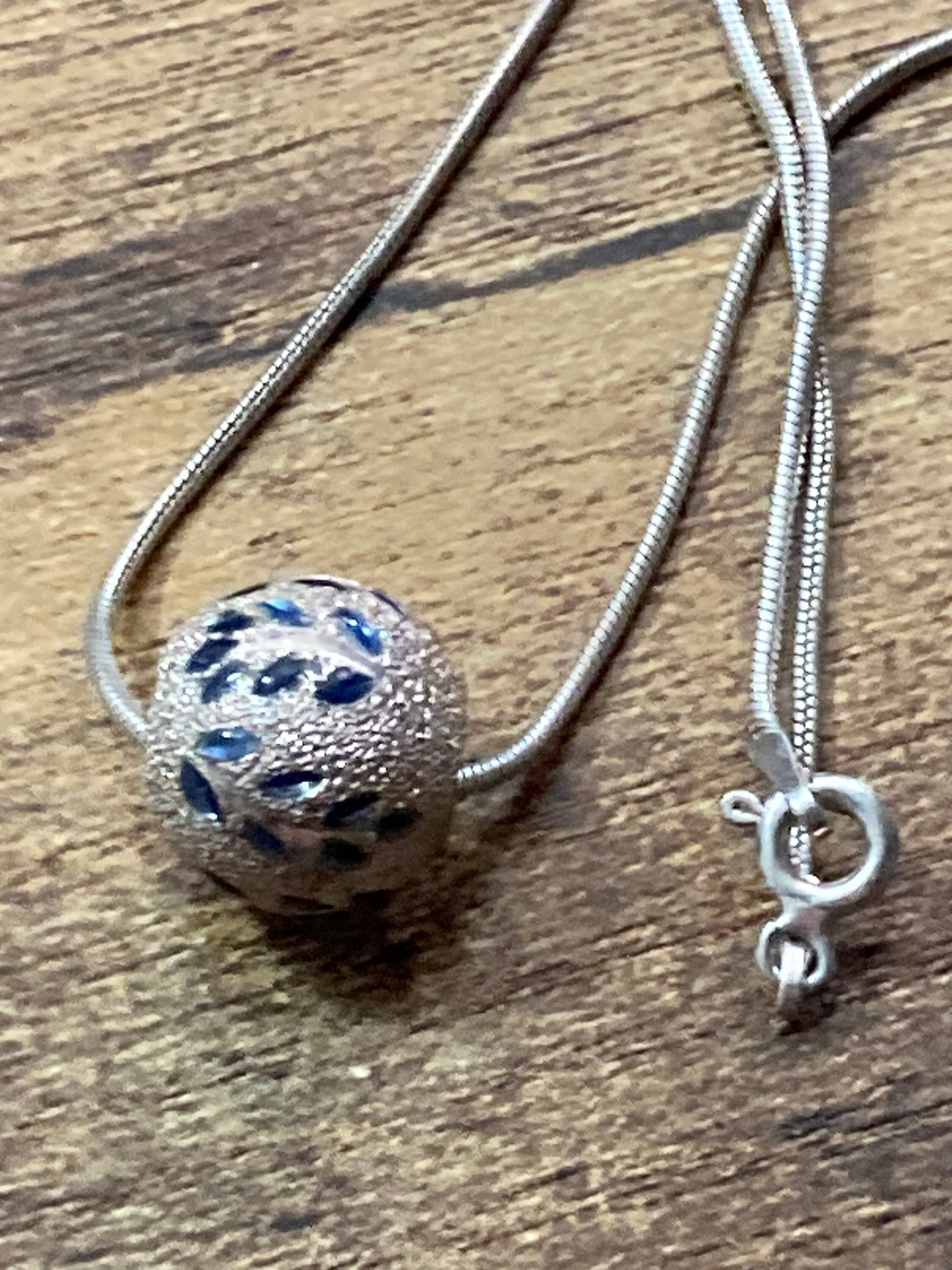 925 sterling silver modernist blue bead ball chain necklace 40cm