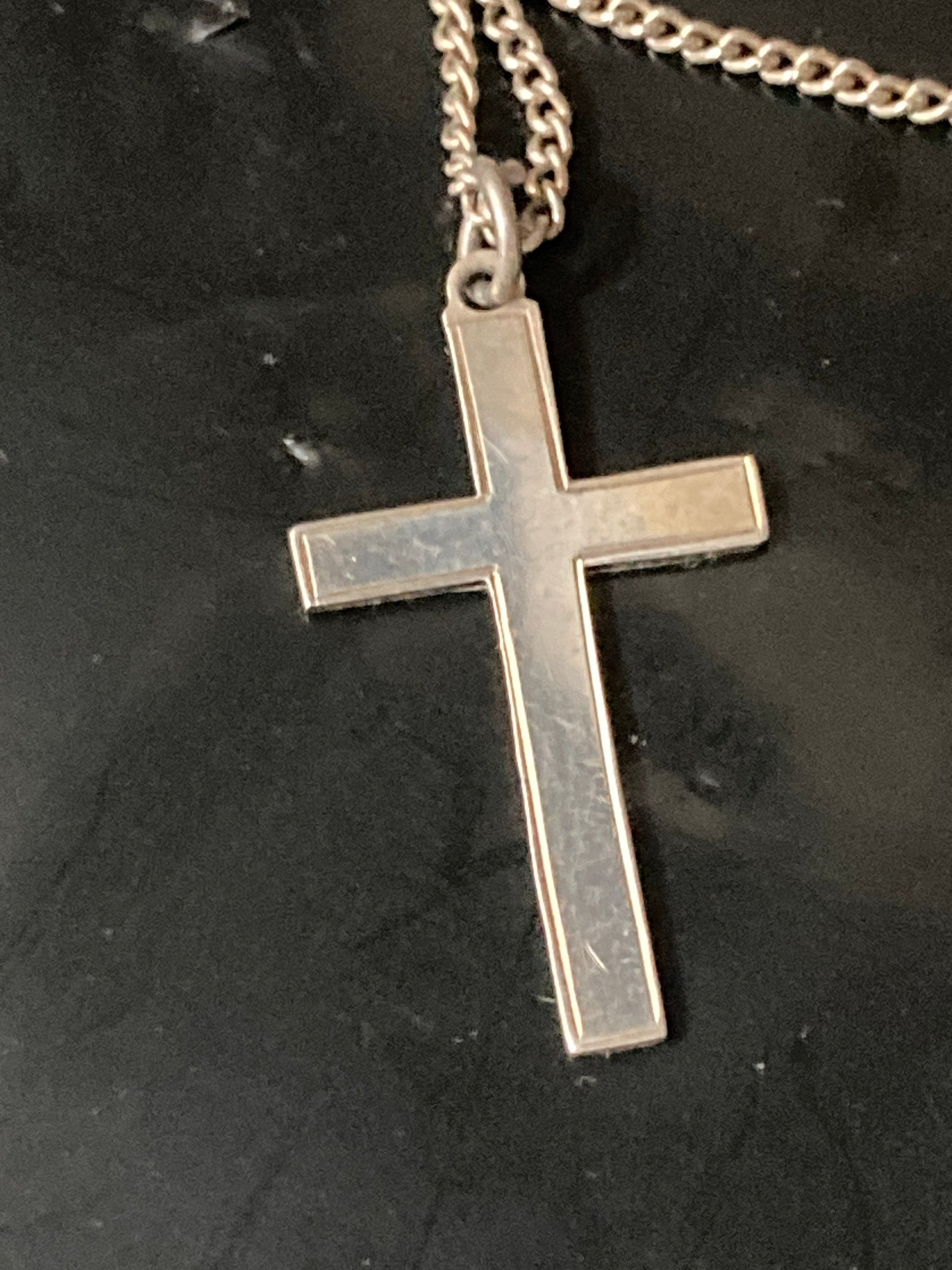 925 Sterling silver plain religious cross pendant necklace on chain