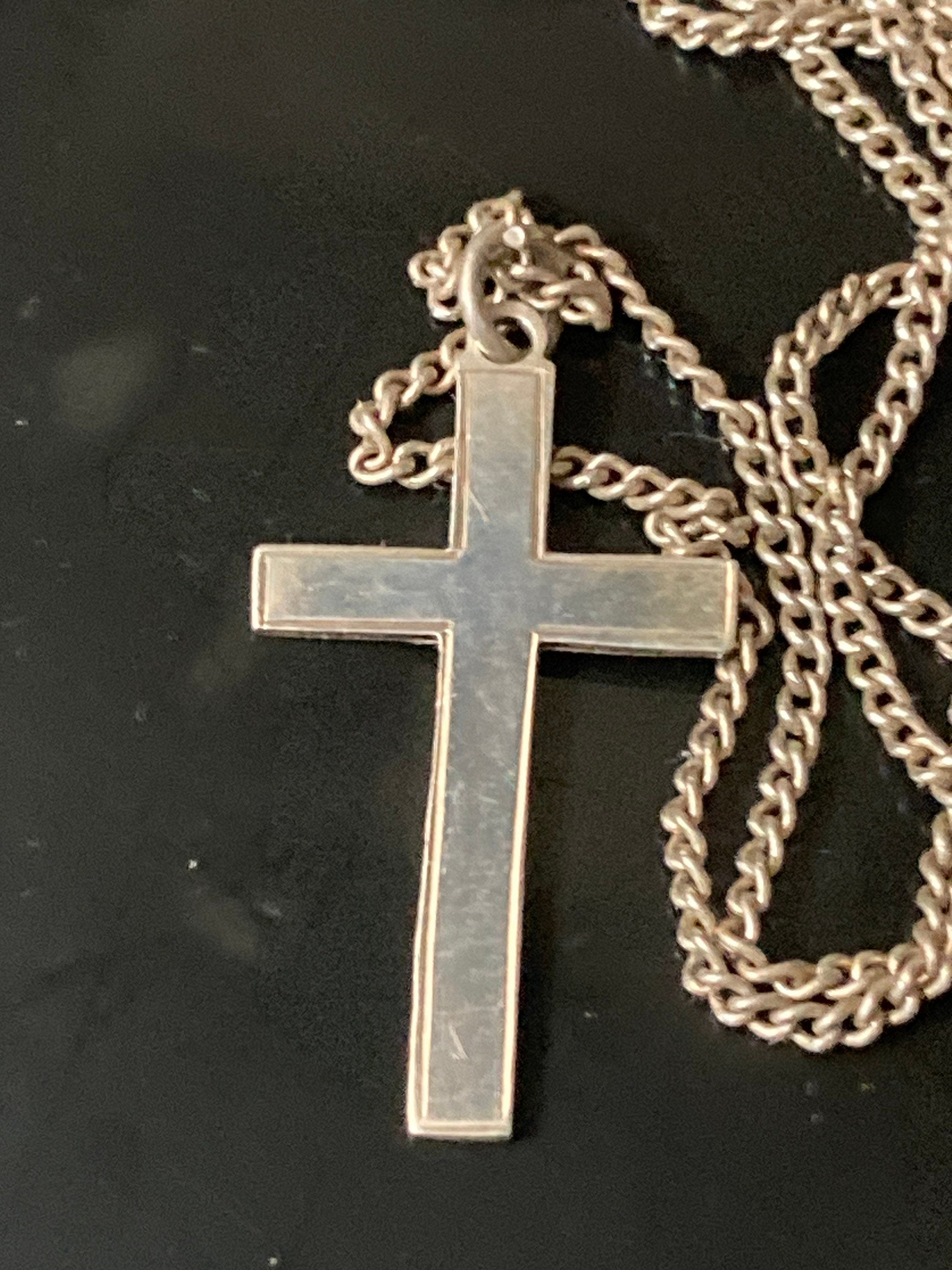 925 Sterling silver plain religious cross pendant necklace on chain