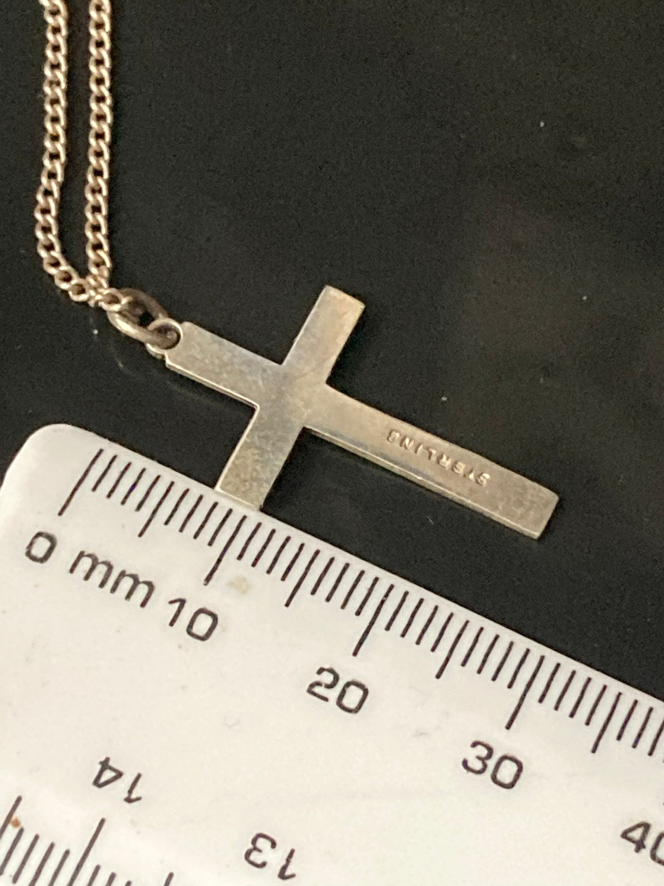 925 Sterling silver plain religious cross pendant necklace on chain