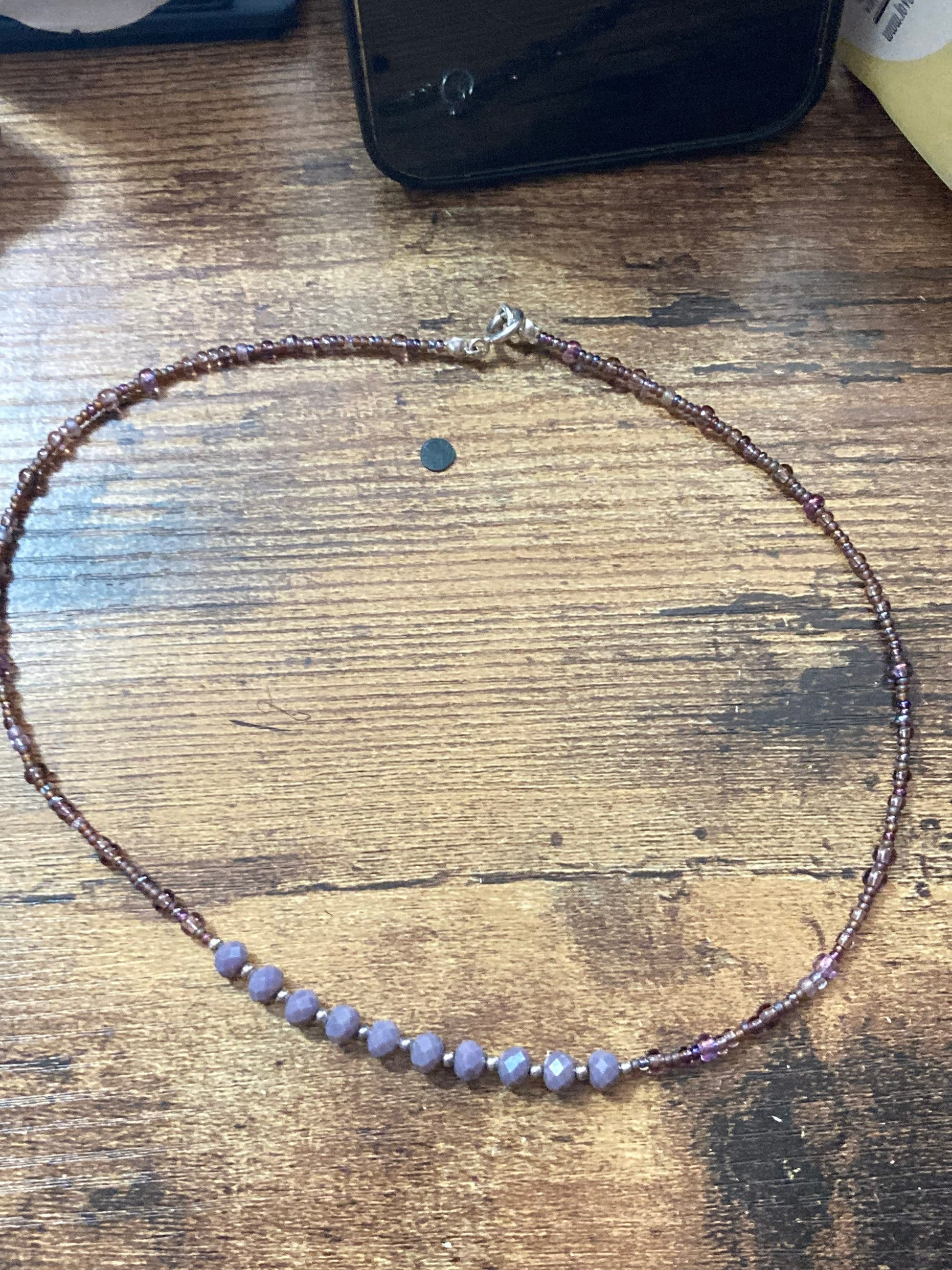 925 sterling silver dusky purple seed beaded necklace