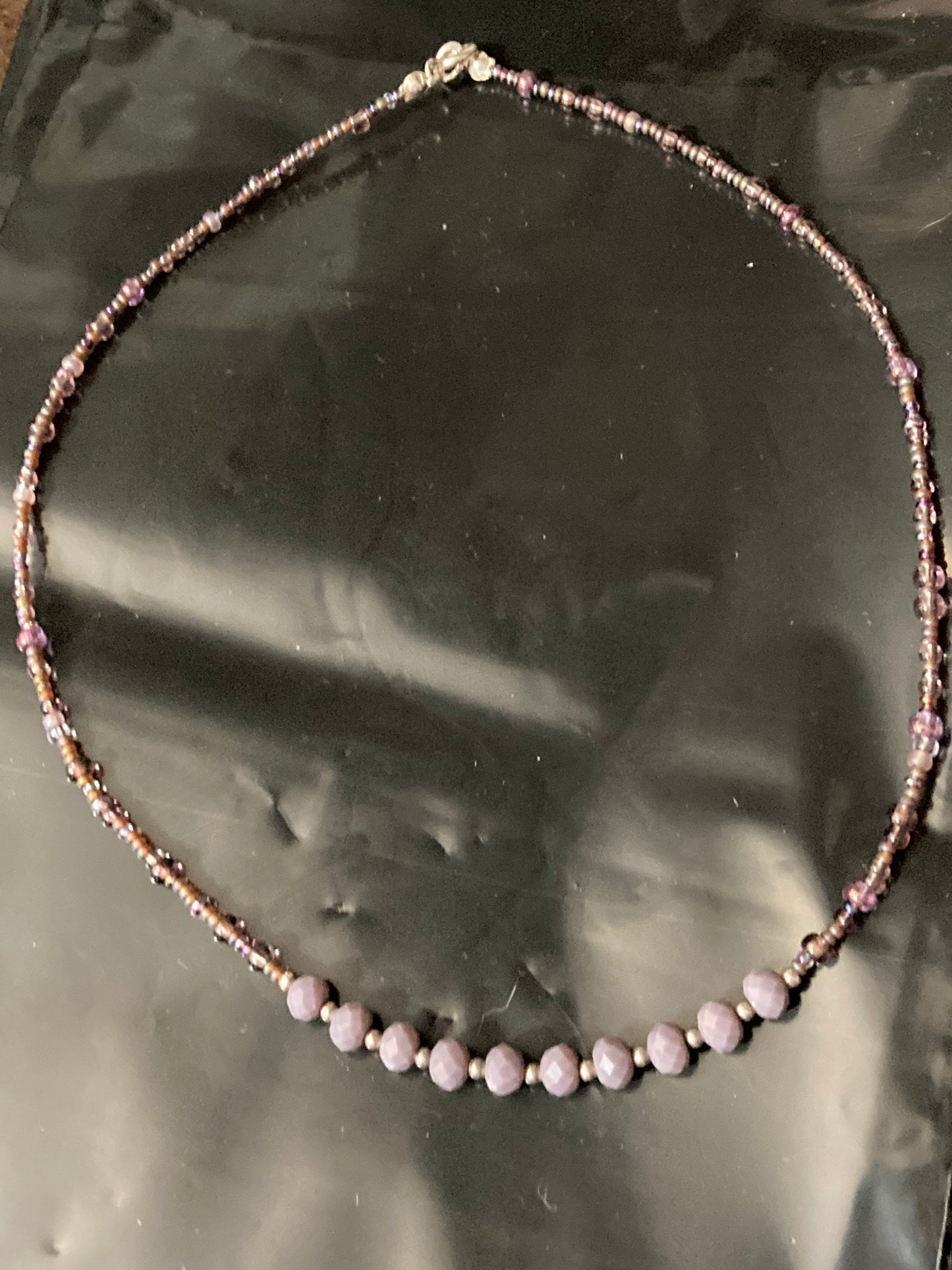 925 sterling silver dusky purple seed beaded necklace