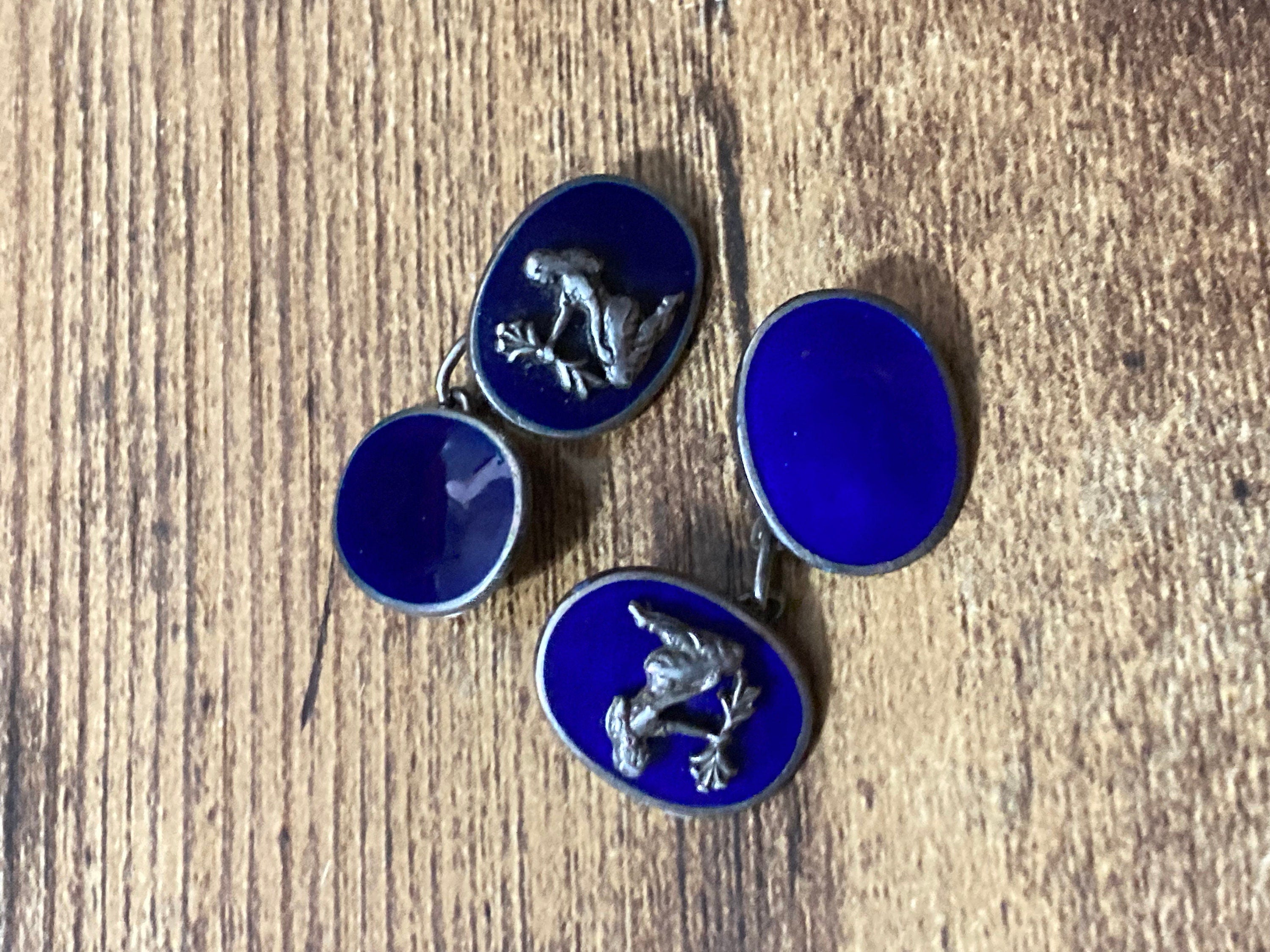 925 sterling silver blue guilloche enamel cufflinks