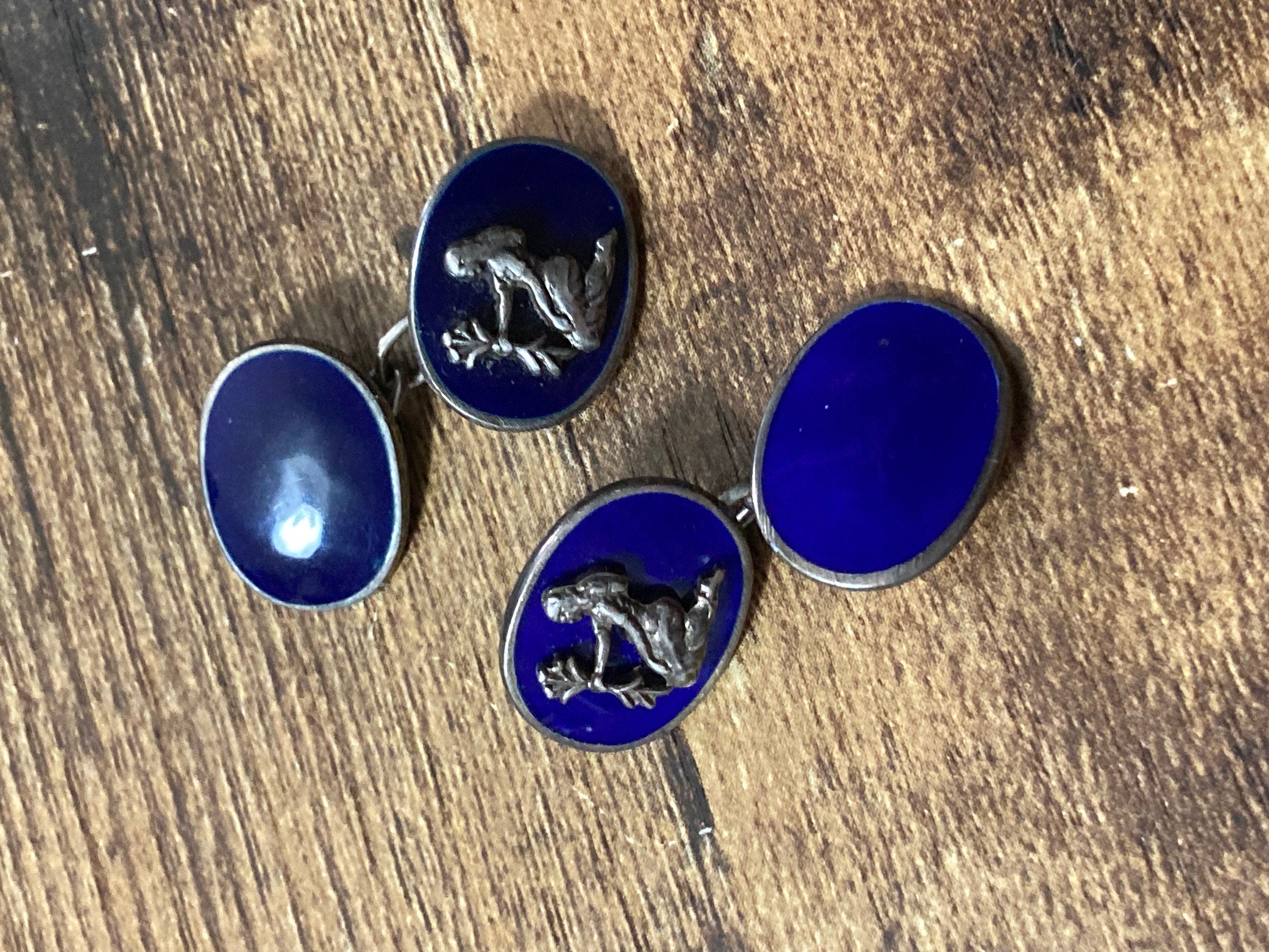 925 sterling silver blue guilloche enamel cufflinks