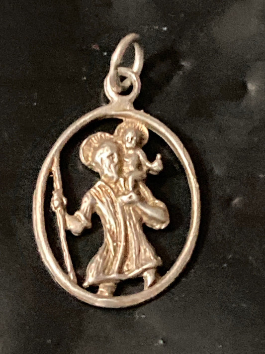 925 sterling silver St Christopher pendant Charm the patron saint of travellers