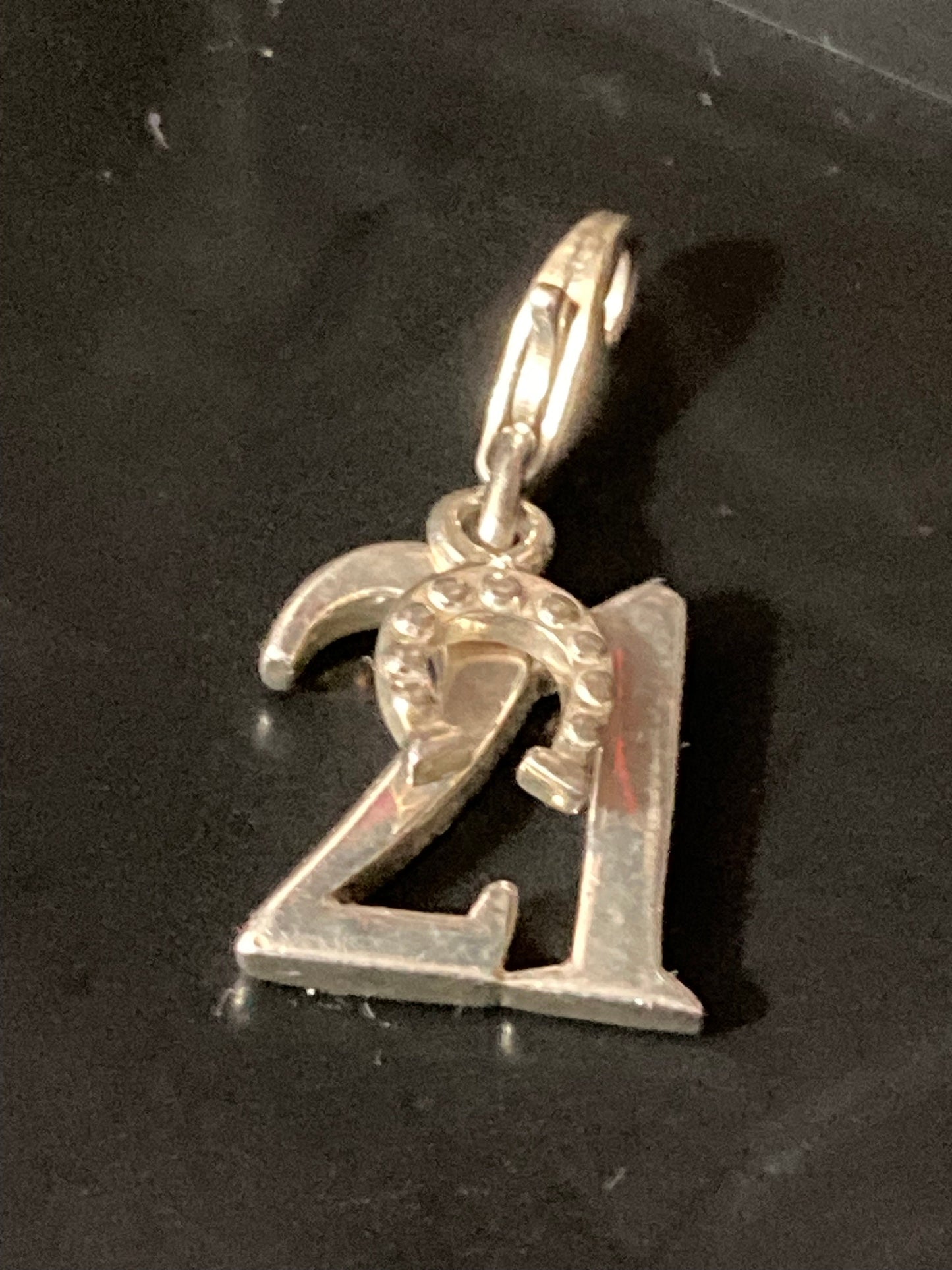 21st birthday charm pendant 925 sterling silver and lucky horseshoe