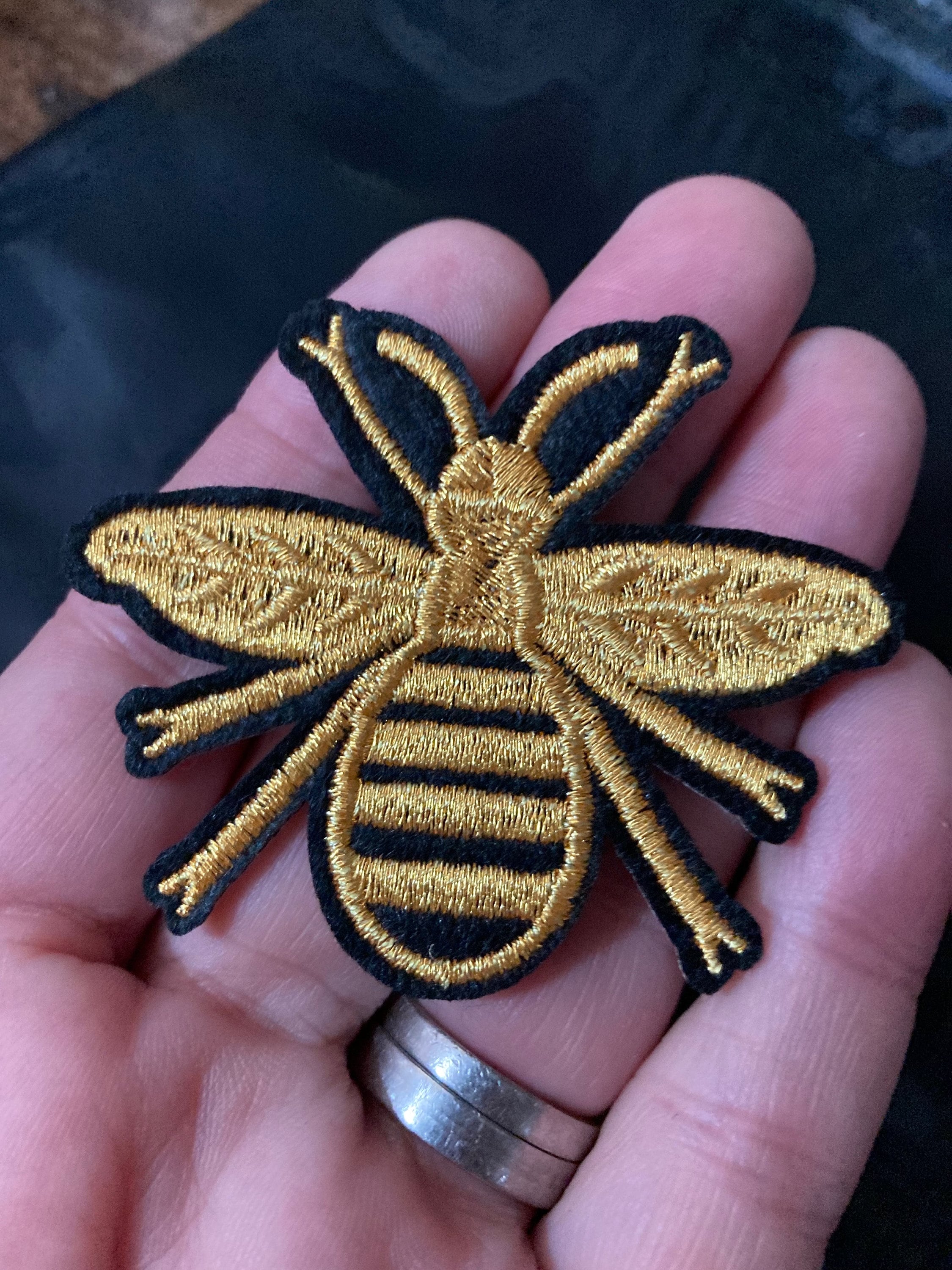 Small Iron On bumble BEE Patch Black and Gold appliqué craft