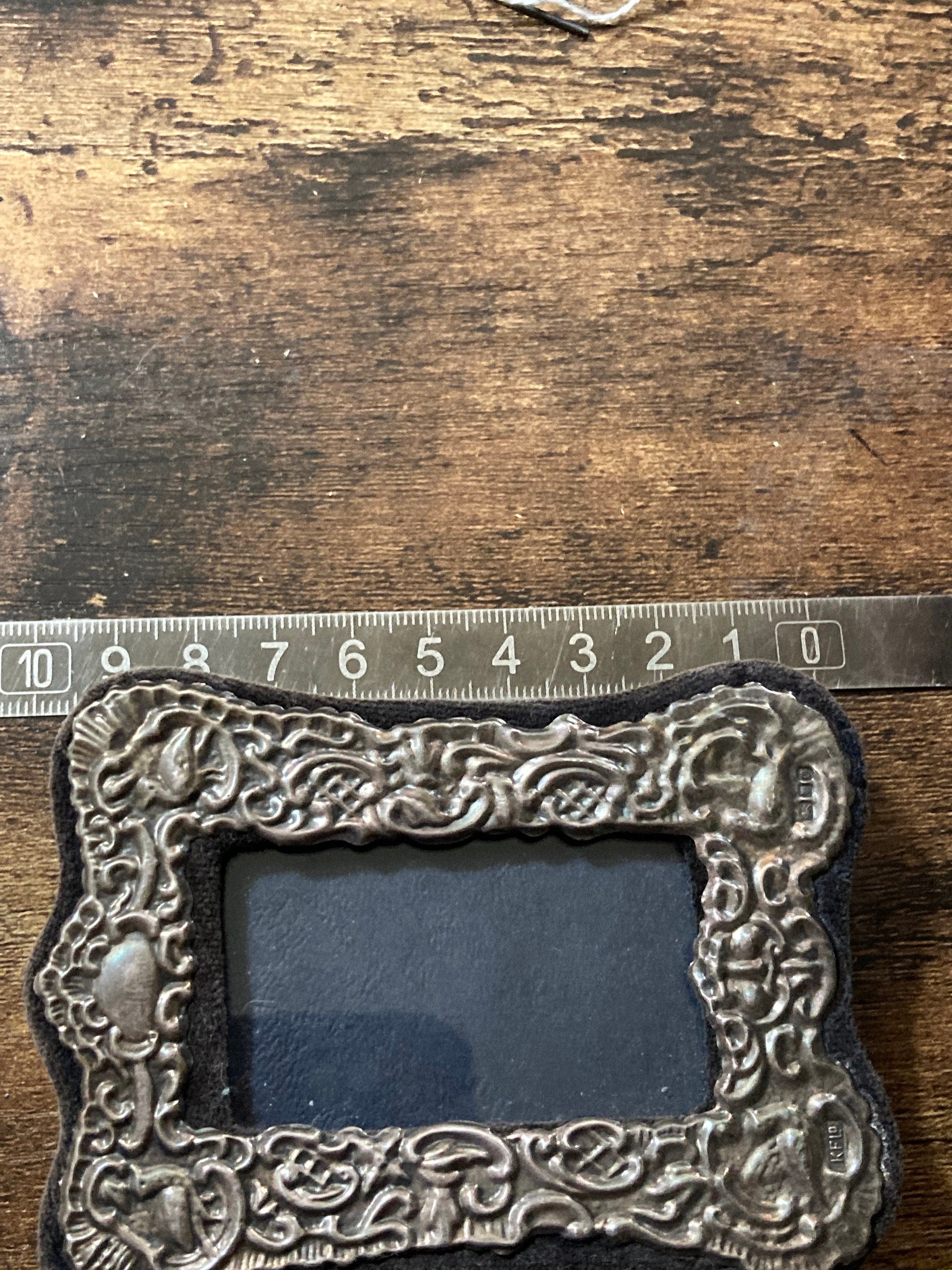 miniature silver picture photo frame embossed full hallmarks 9cm x 6 cm blue velvet back