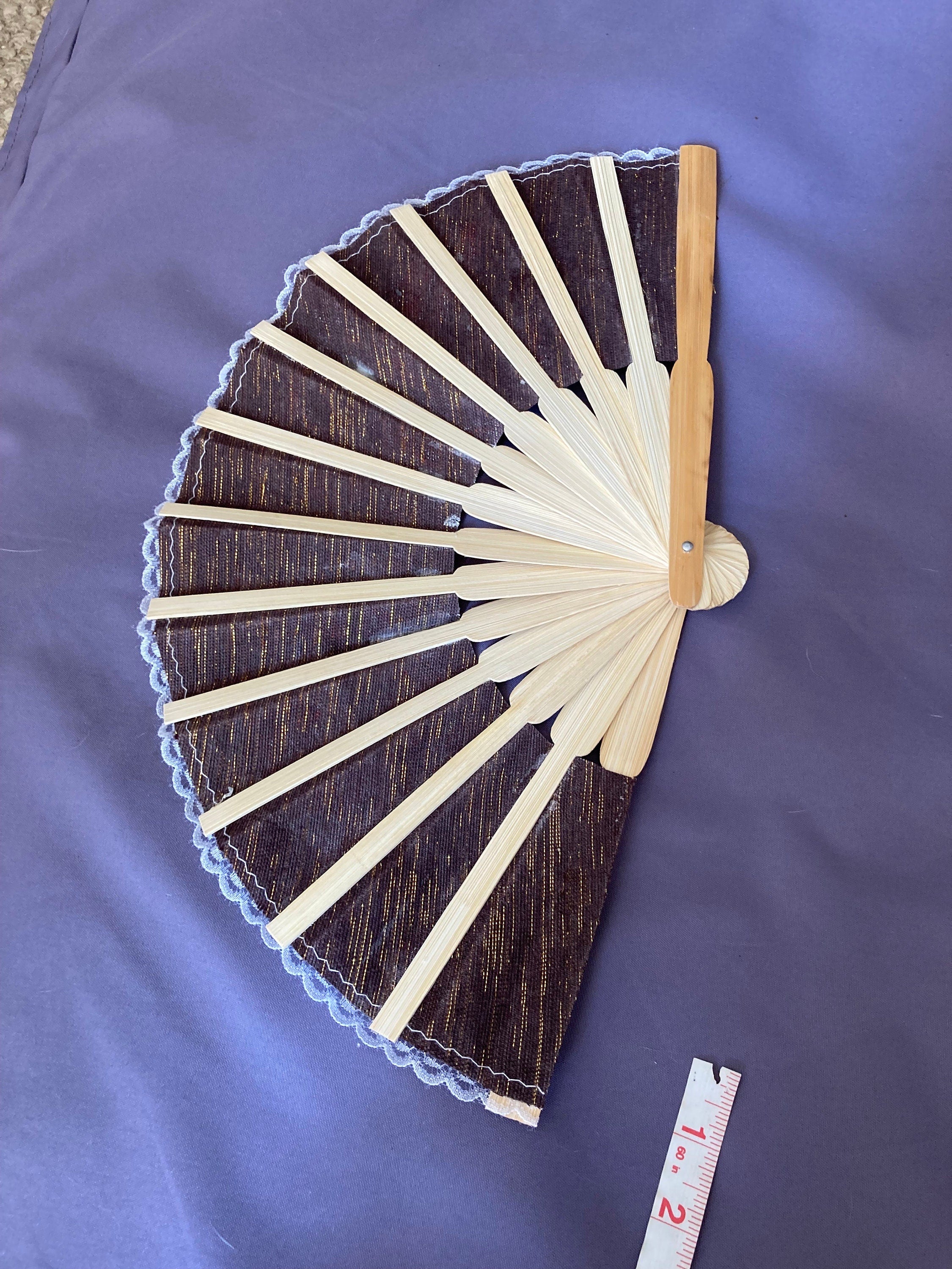 Vintage souvenir of Philippines vigan city fabric and lace Ladies Hand Held Fan brown wooden