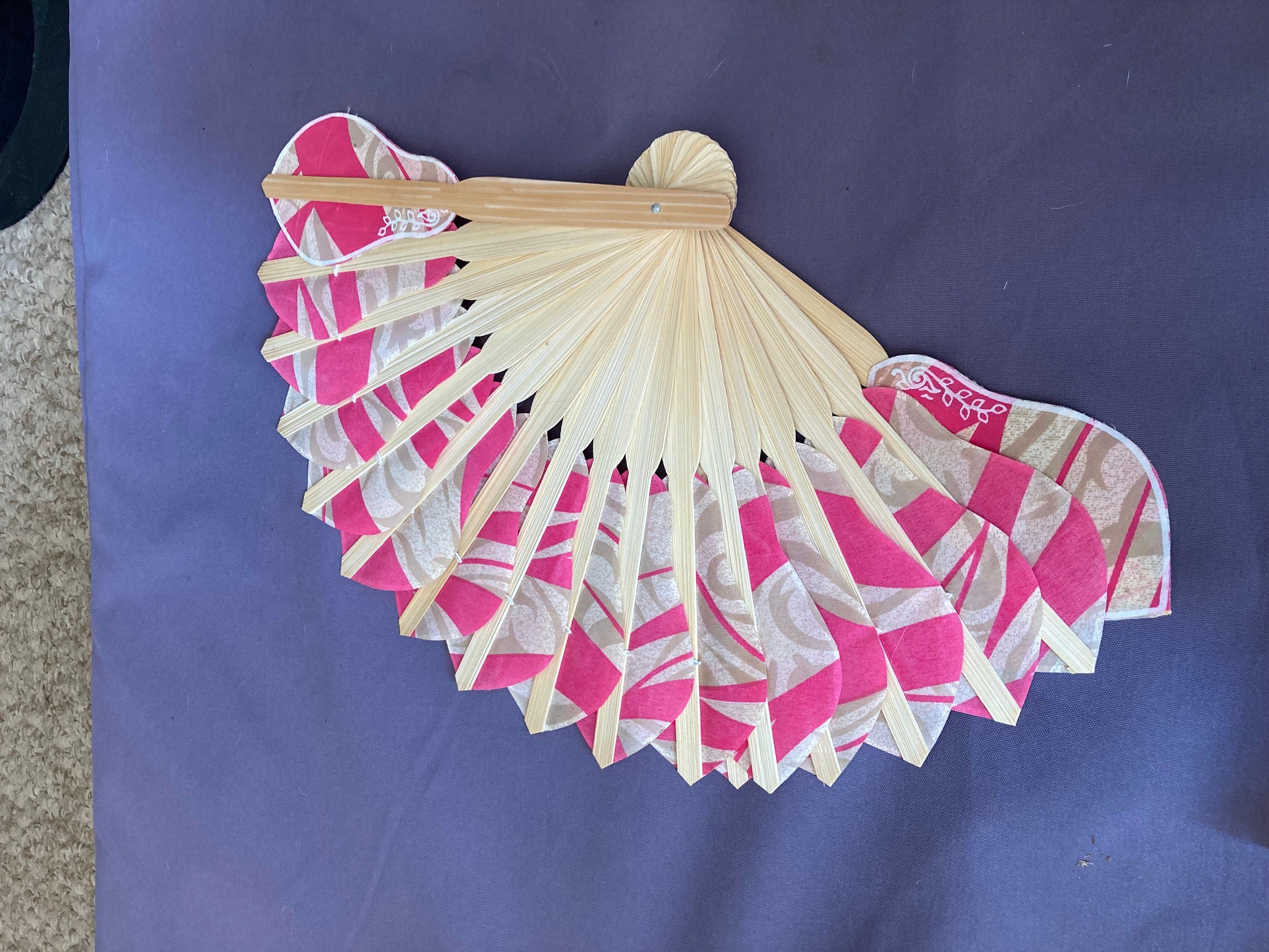 Vintage souvenir of Philippines vigan city bright pink fabric Ladies Hand Held Fan wooden