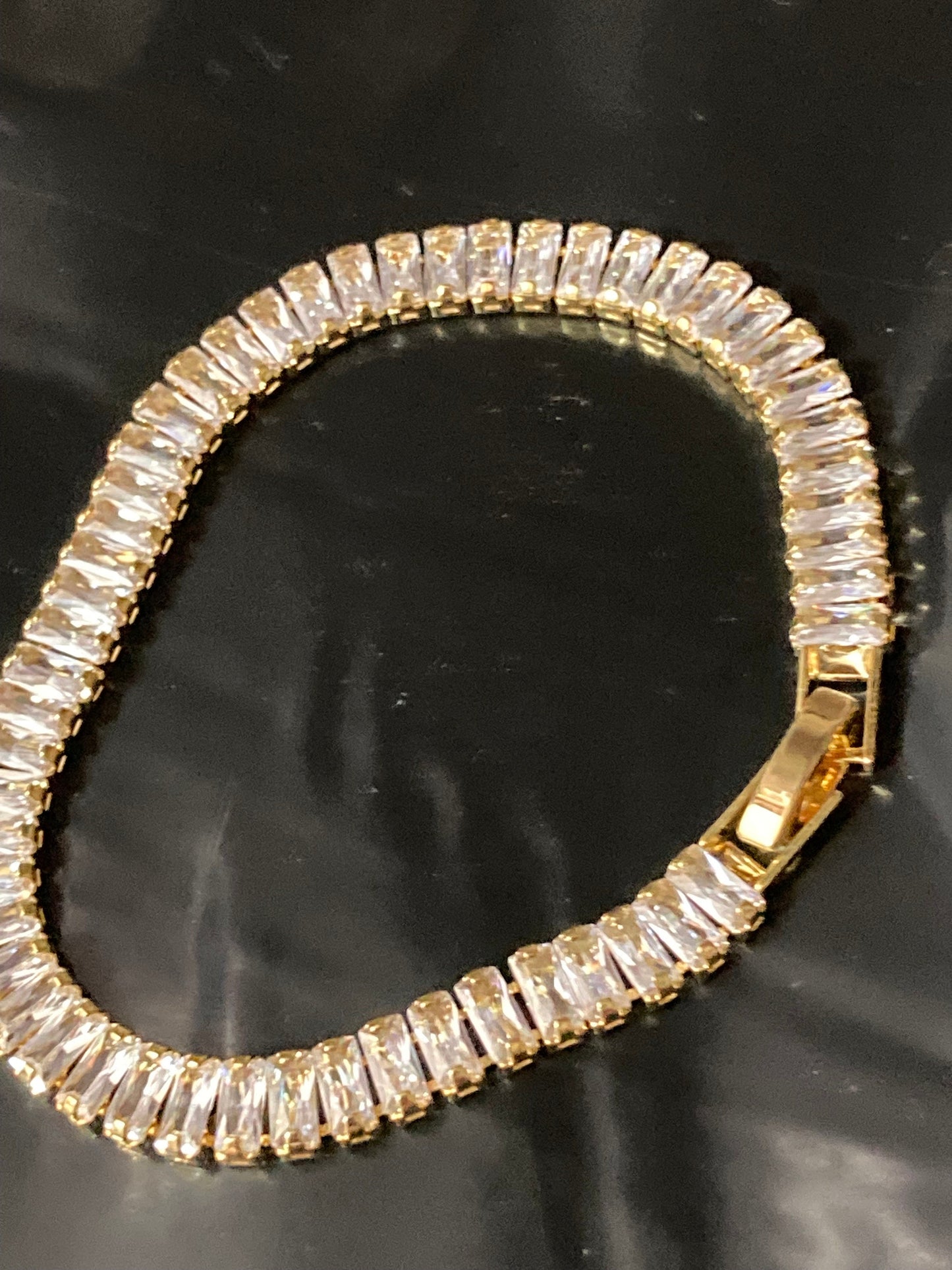 Vintage clear diamanté Crystal bezel set gold plated tennis bracelet