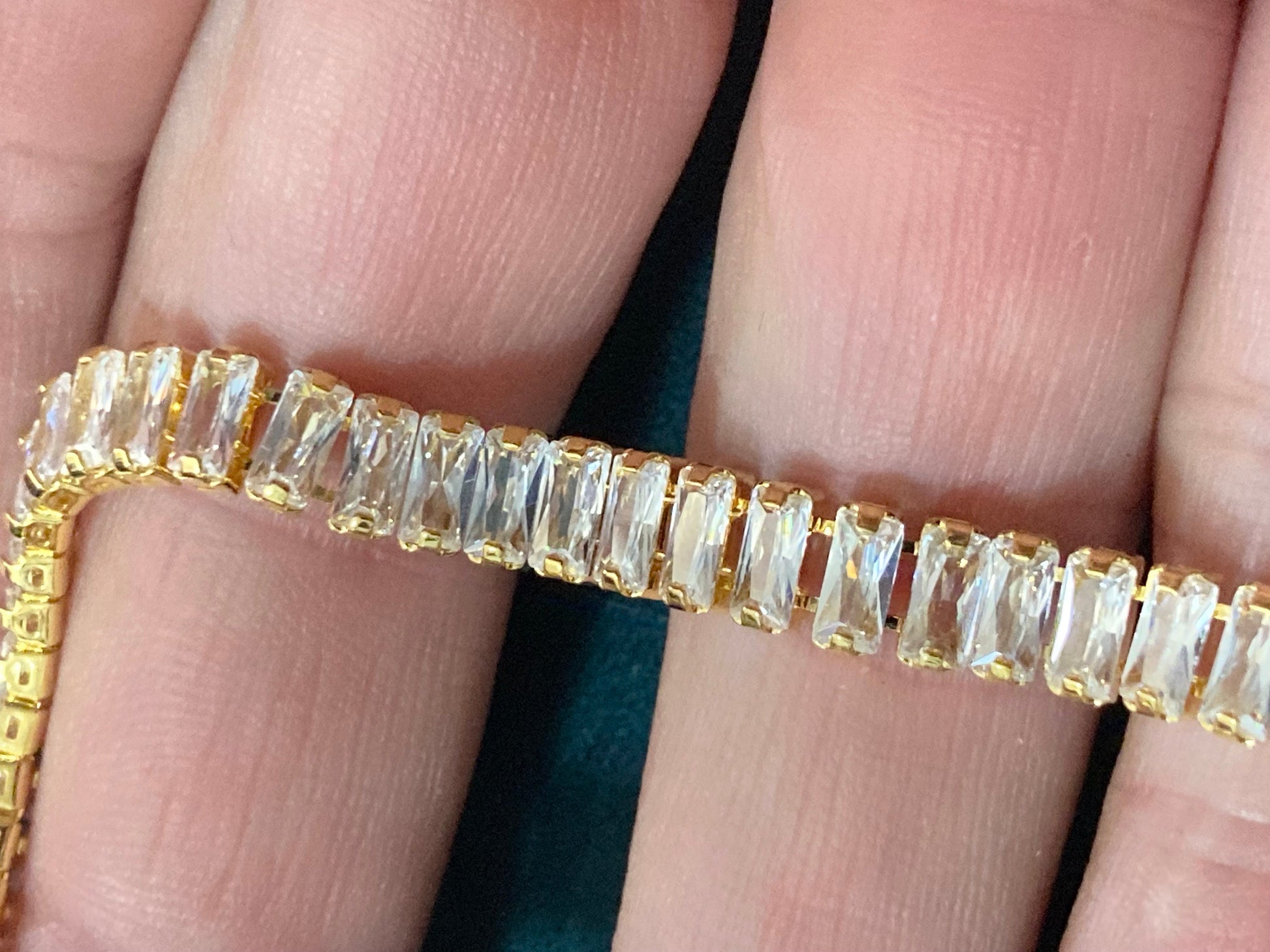 Vintage clear diamanté Crystal bezel set gold plated tennis bracelet