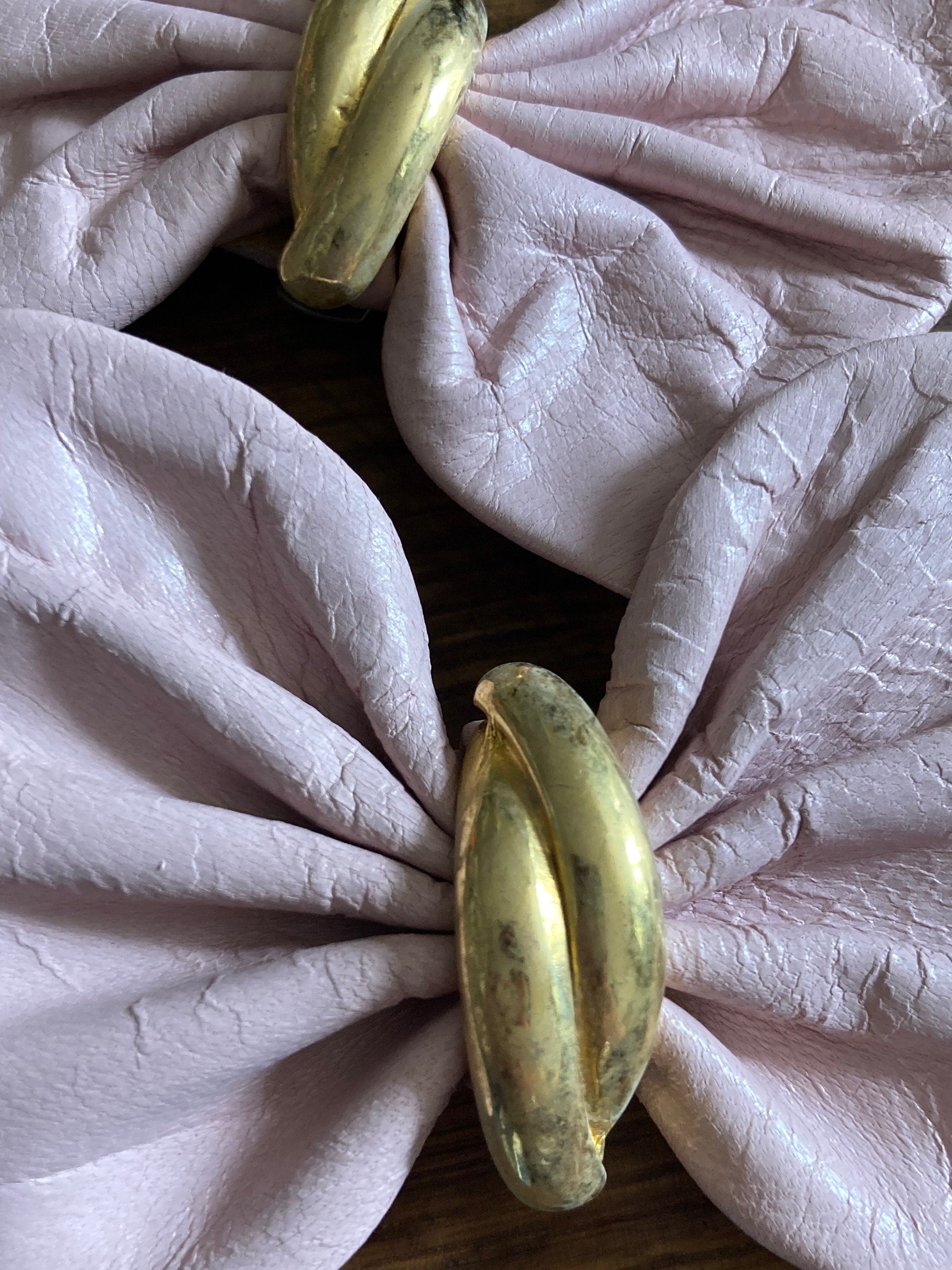 Vintage pair of soft pink leather BOW shoe clips with gold detail