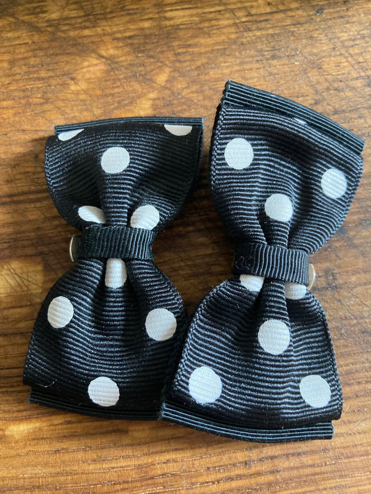 pair of Black and white monochrome GROSGRAIN ribbon polka dot spotty BOW shoe clips