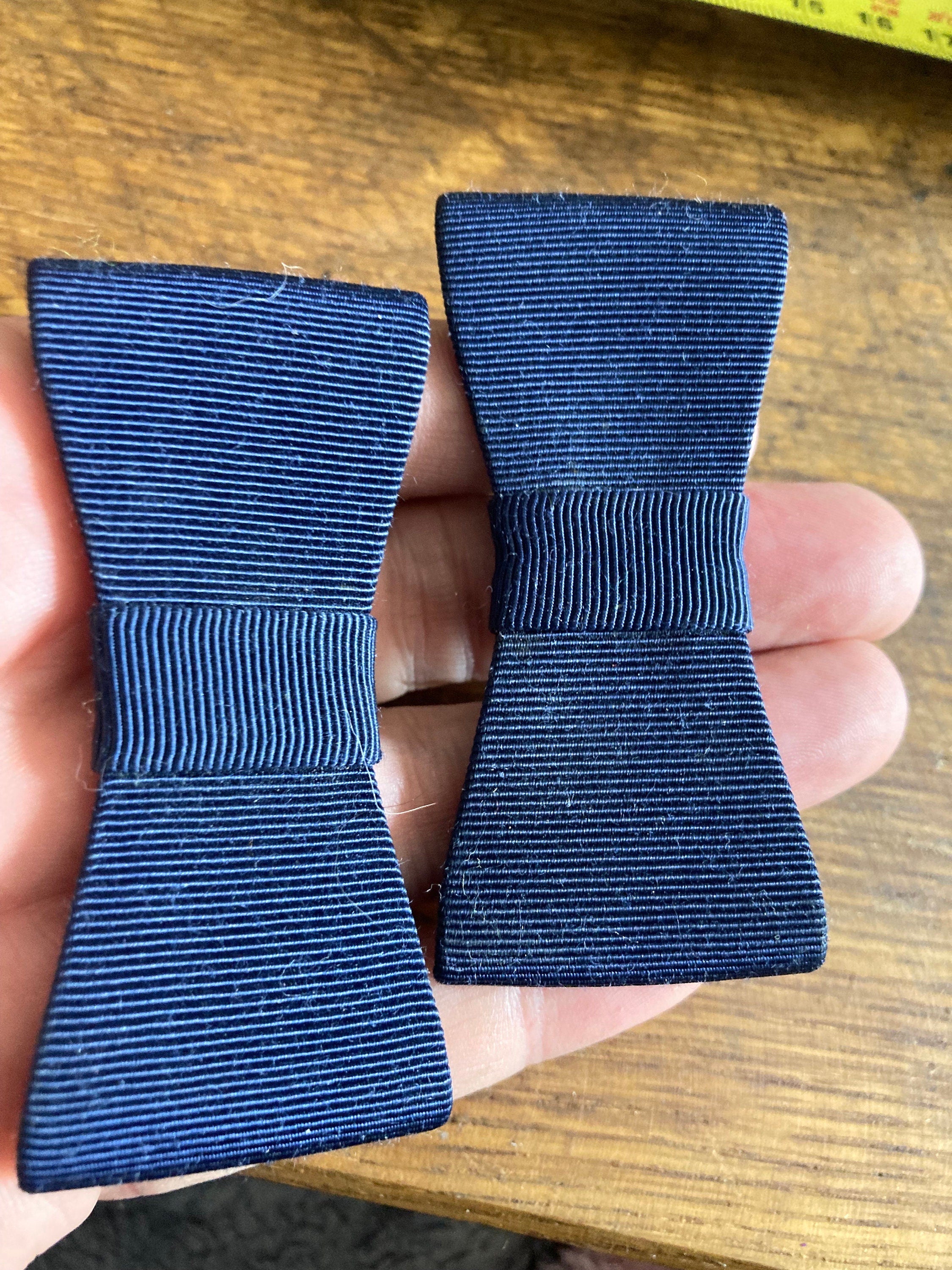 Vintage pair of navy blue GROSGRAIN ribbon BOW shoe clips