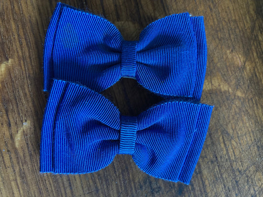 Vintage pair of bright blue GROSGRAIN ribbon BOW shoe clips