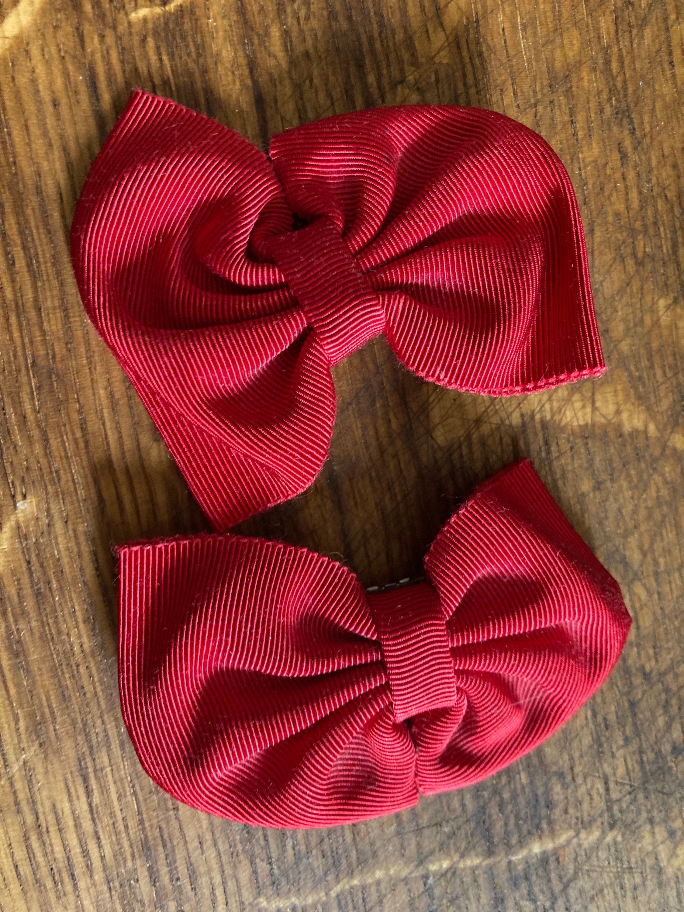 Vintage pair of red GROSGRAIN ribbon BOW shoe clips