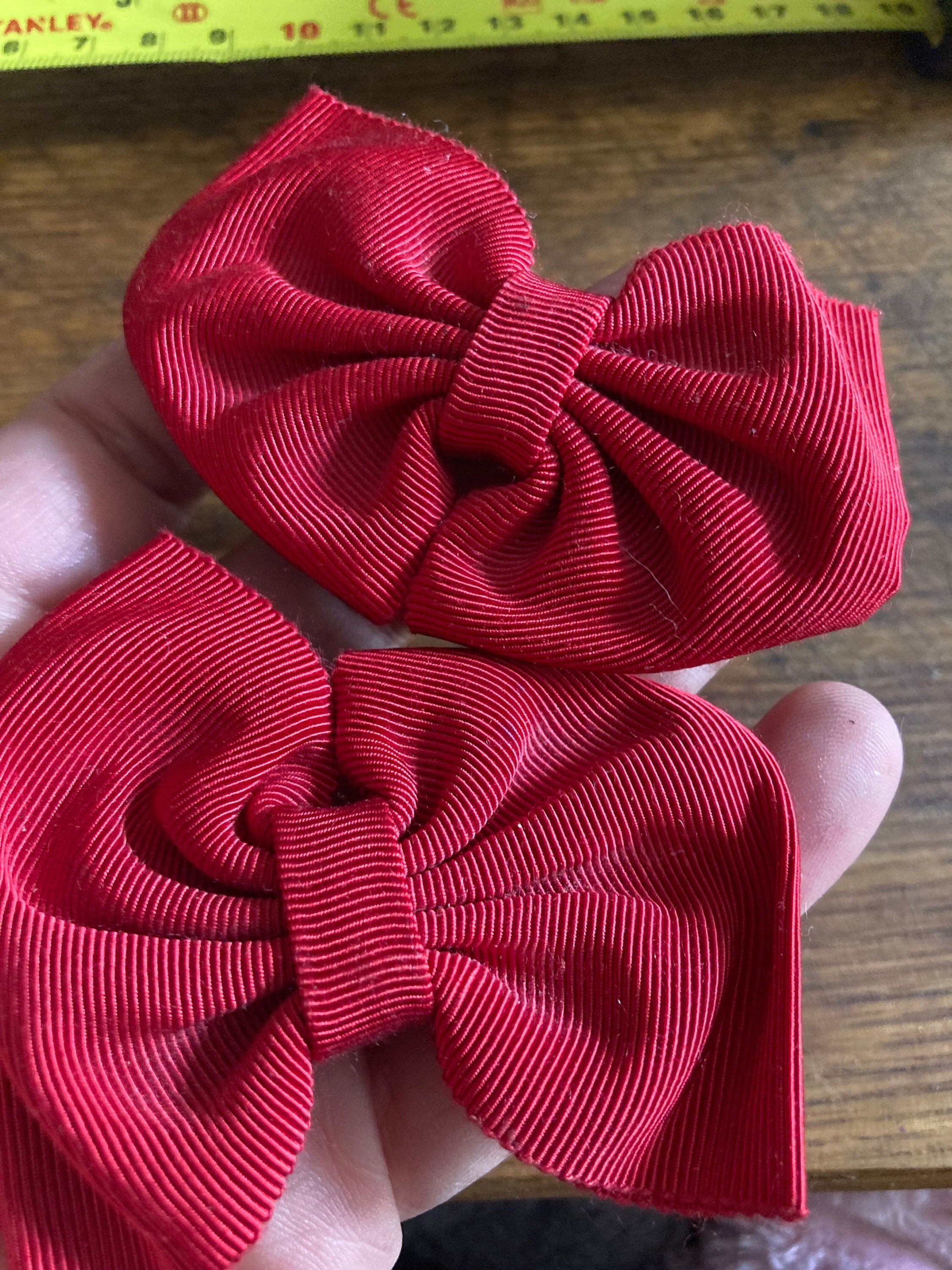 Vintage pair of red GROSGRAIN ribbon BOW shoe clips